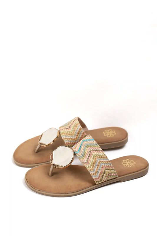 sandalias planas estilo boho con detalles de nacar y tejido multicolor color Rosa talla 36