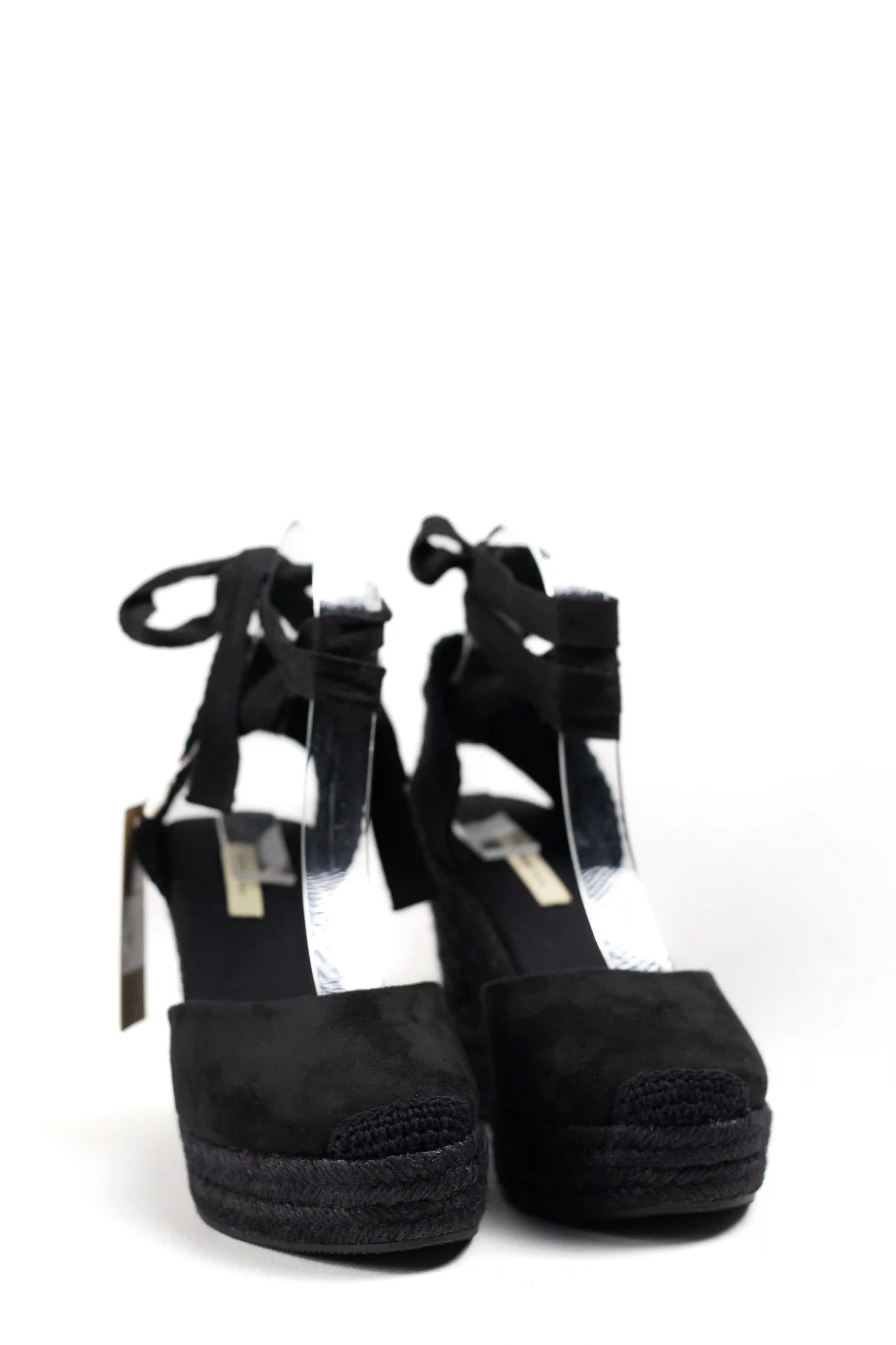 alpargatas de cuna de espartos con plataforma con cintas estilo femenino y elegante corina color Negro talla 37