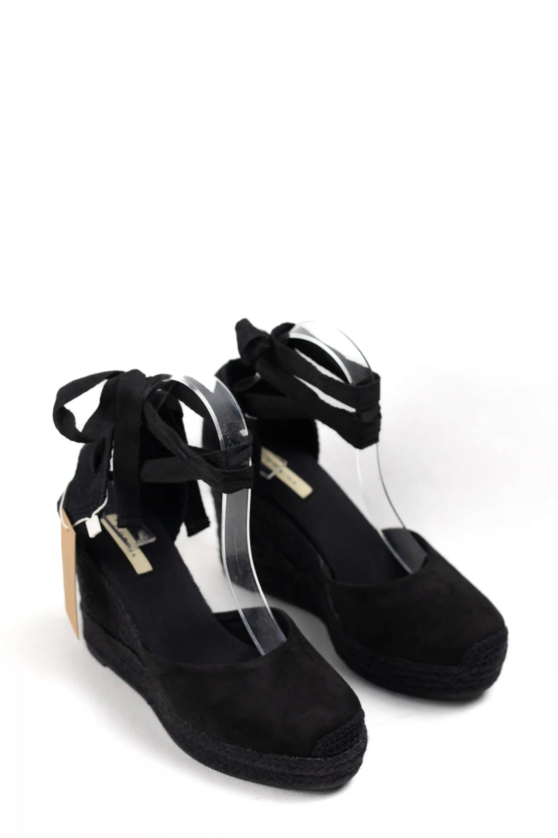 alpargatas de cuna de espartos con plataforma con cintas estilo femenino y elegante corina color Negro talla 38