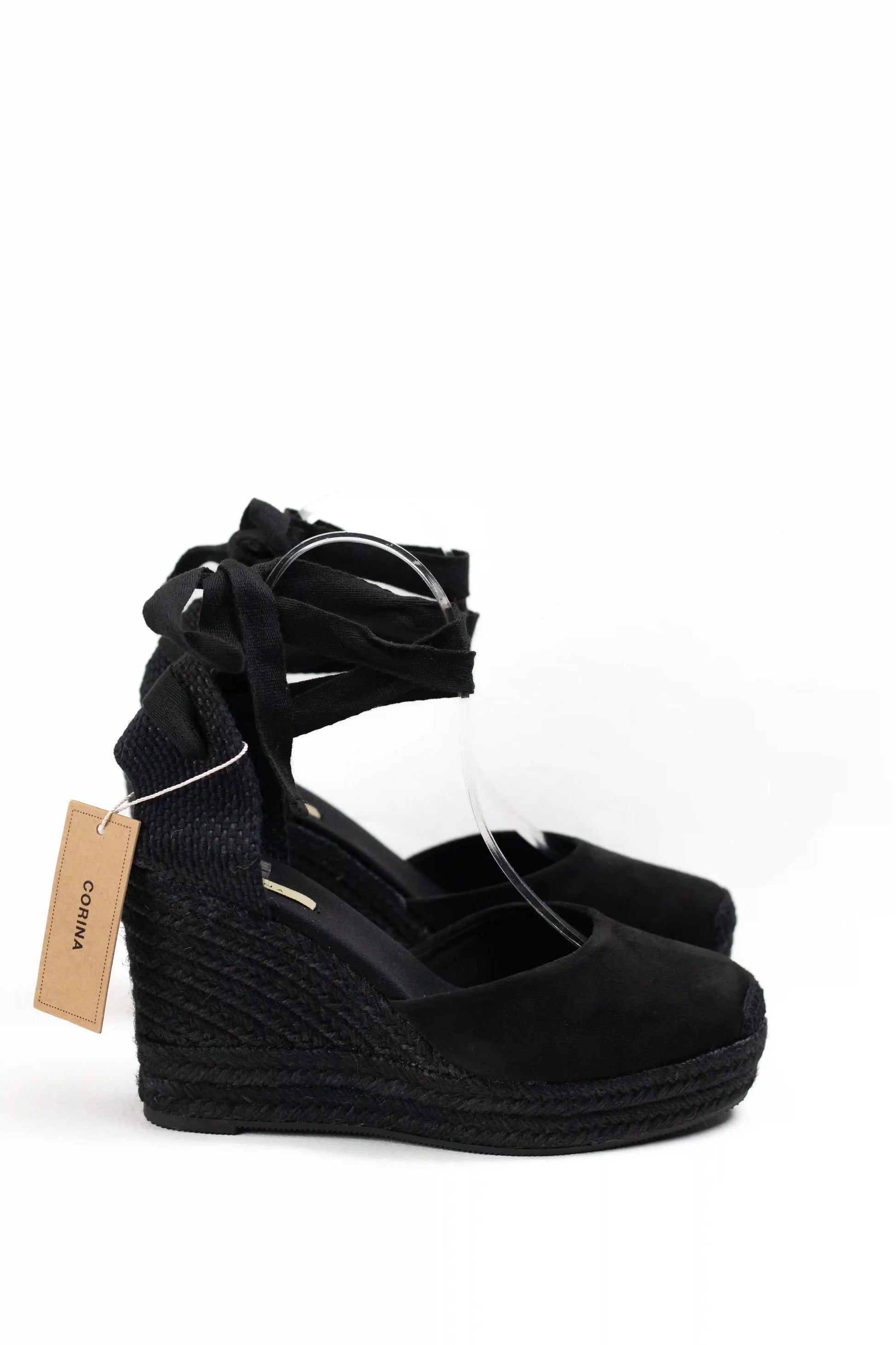 alpargatas de cuna de espartos con plataforma con cintas estilo femenino y elegante corina color Negro talla 39