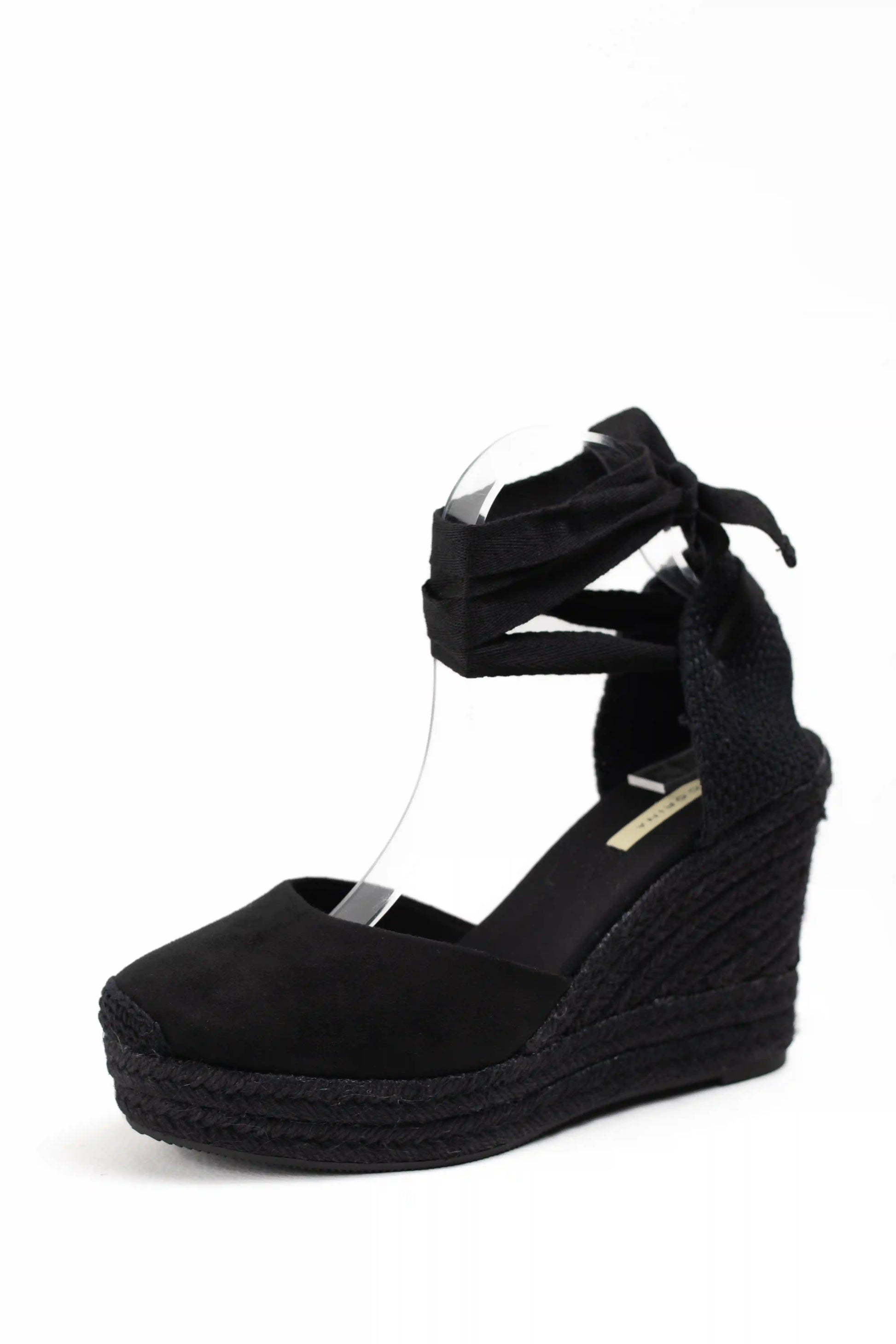 alpargatas de cuna de espartos con plataforma con cintas estilo femenino y elegante corina color Negro talla 40