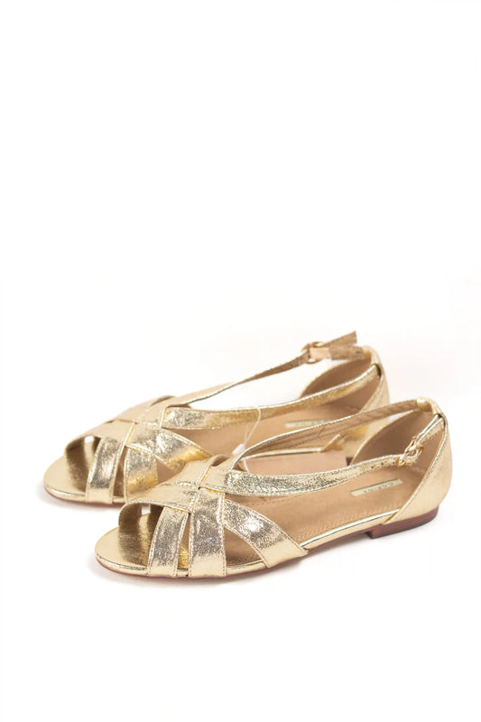 sandalias doradas planas con tiras cruzadas y acabado metalizado color Oro talla 36
