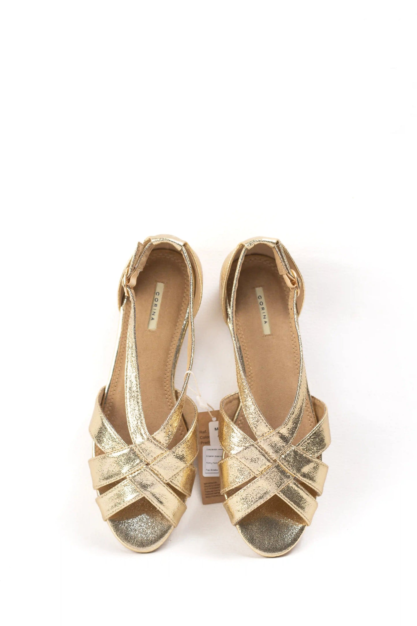 sandalias doradas planas con tiras cruzadas y acabado metalizado color Oro talla 37