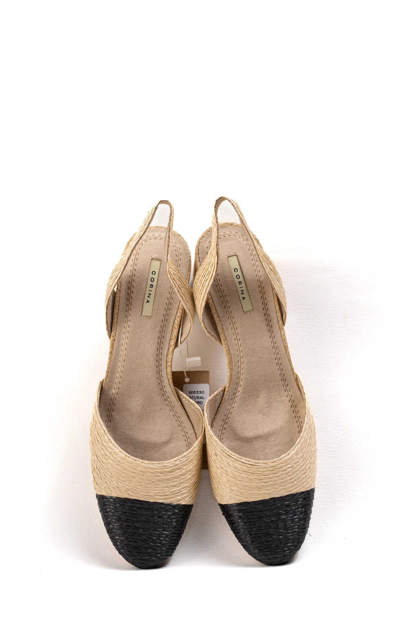 zapatos de tacon bajo en yute con puntera negra diseno slingback y suela comoda elegancia natural para cualquier ocasion color Natural-Negro talla 37