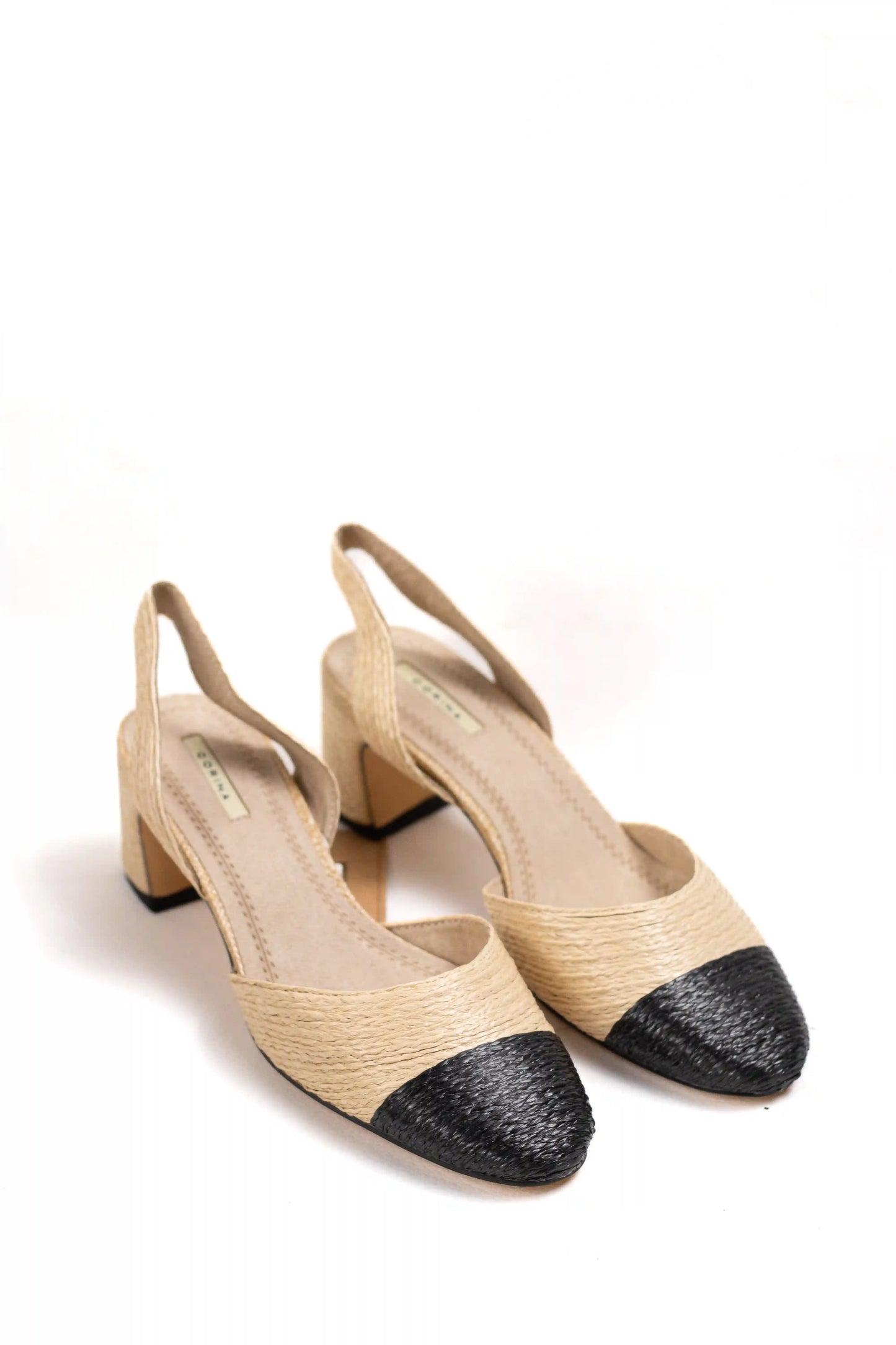 zapatos de tacon bajo en yute con puntera negra diseno slingback y suela comoda elegancia natural para cualquier ocasion color Natural-Negro talla 38