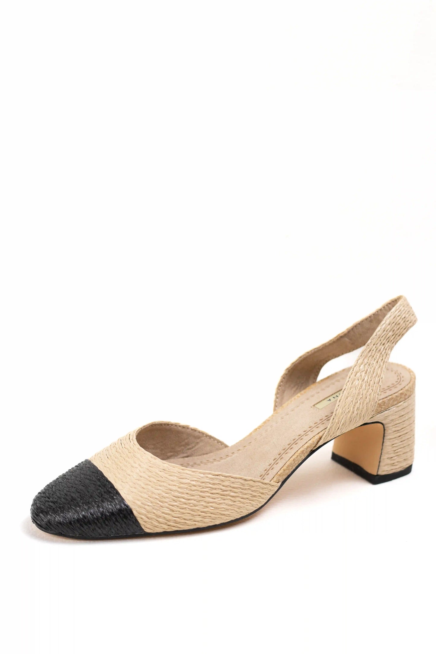 zapatos de tacon bajo en yute con puntera negra diseno slingback y suela comoda elegancia natural para cualquier ocasion color Natural-Negro talla 40