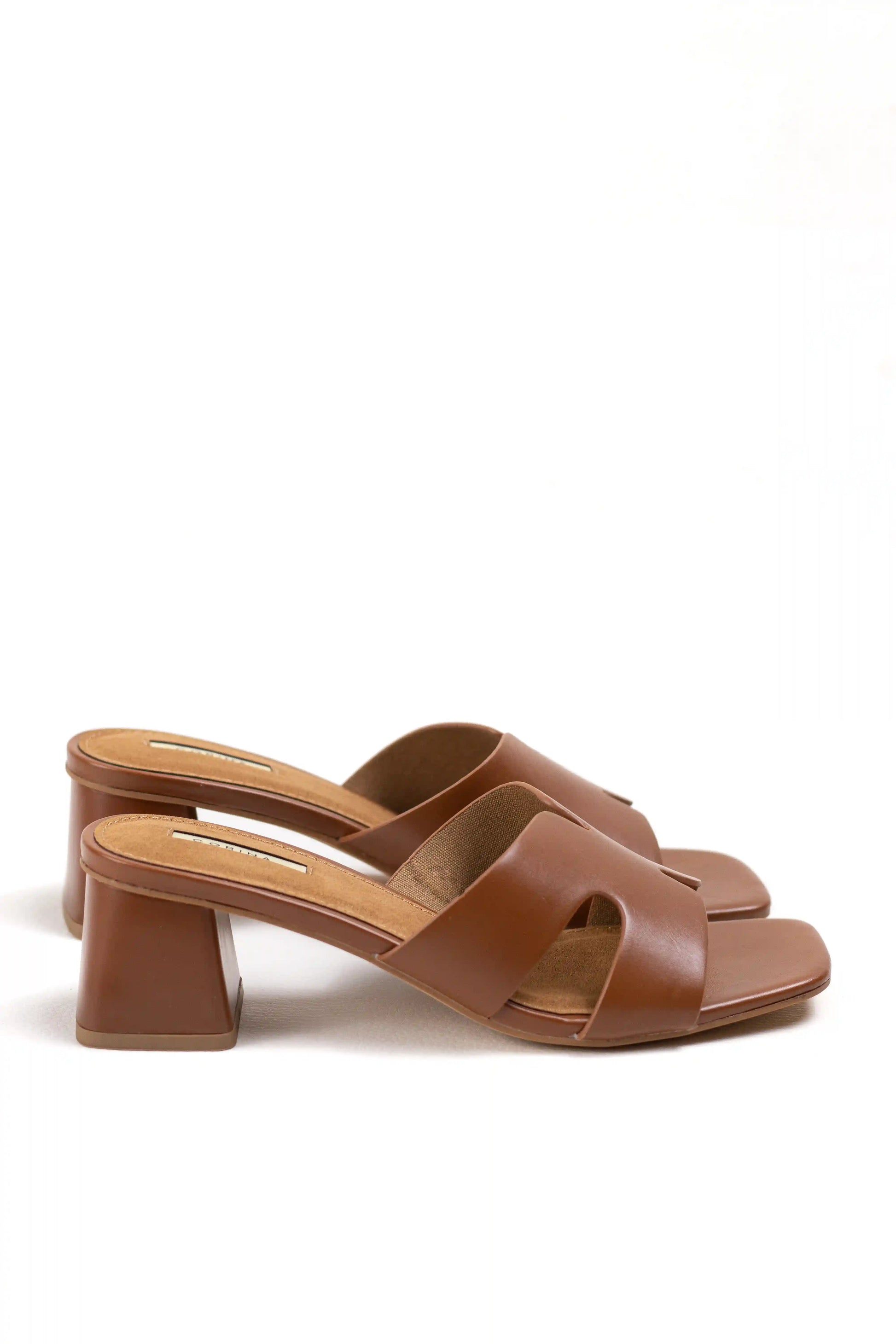 sandalias mule de tacon bajo cuadrado comodidad y estilo minimalista color Cuero talla 37