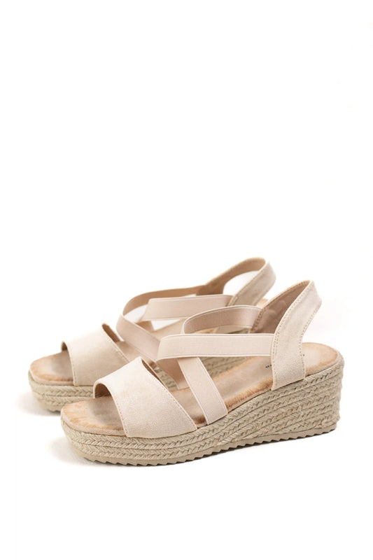 sandalias de cuna con tiras elasticas y plataforma de yute color Taupe talla 36