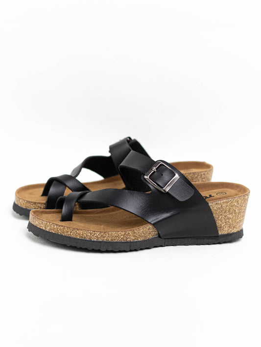 sandalias dedo con cuna suela corcho Negro 36