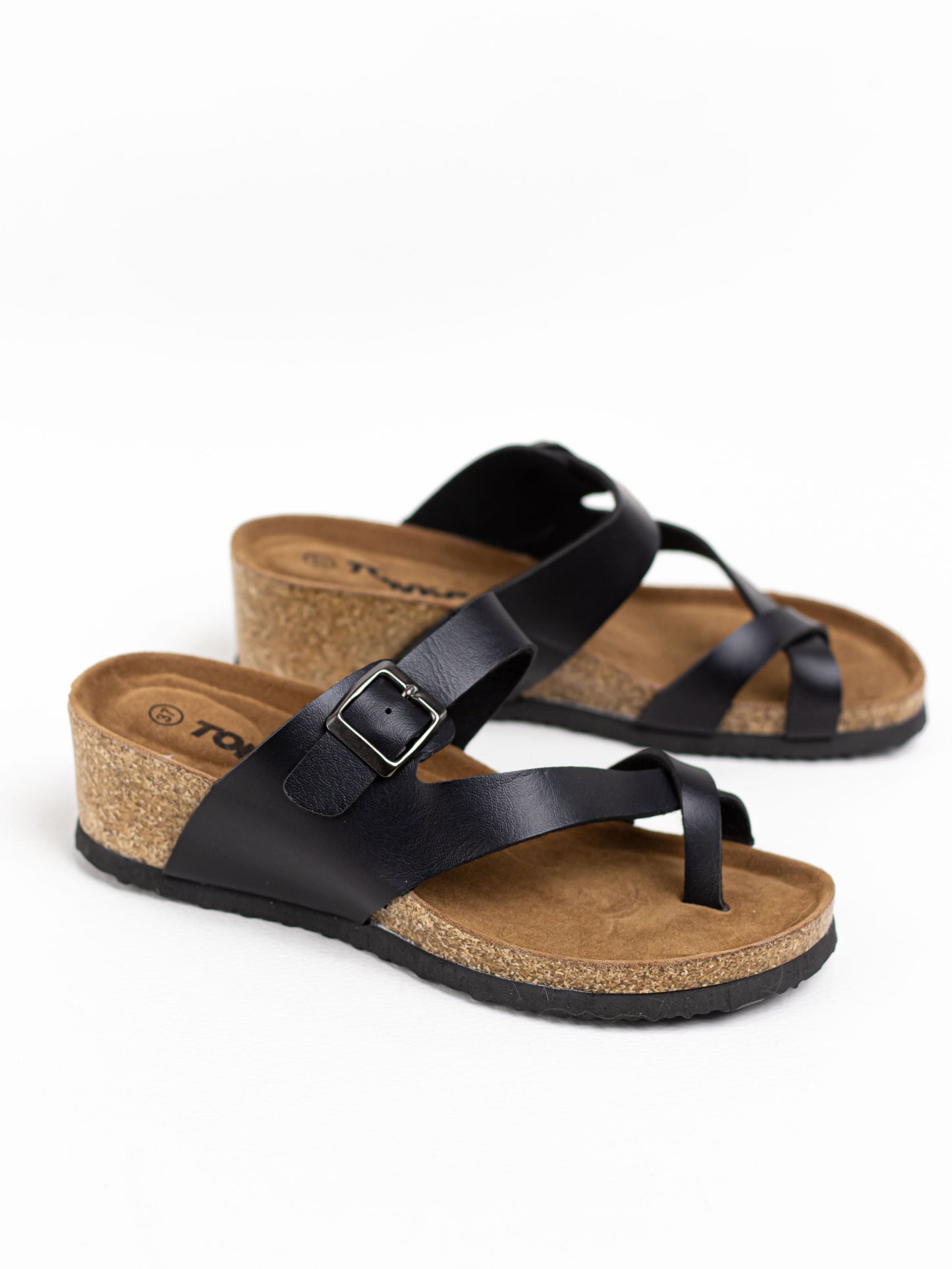 sandalias dedo con cuna suela corcho Negro 38