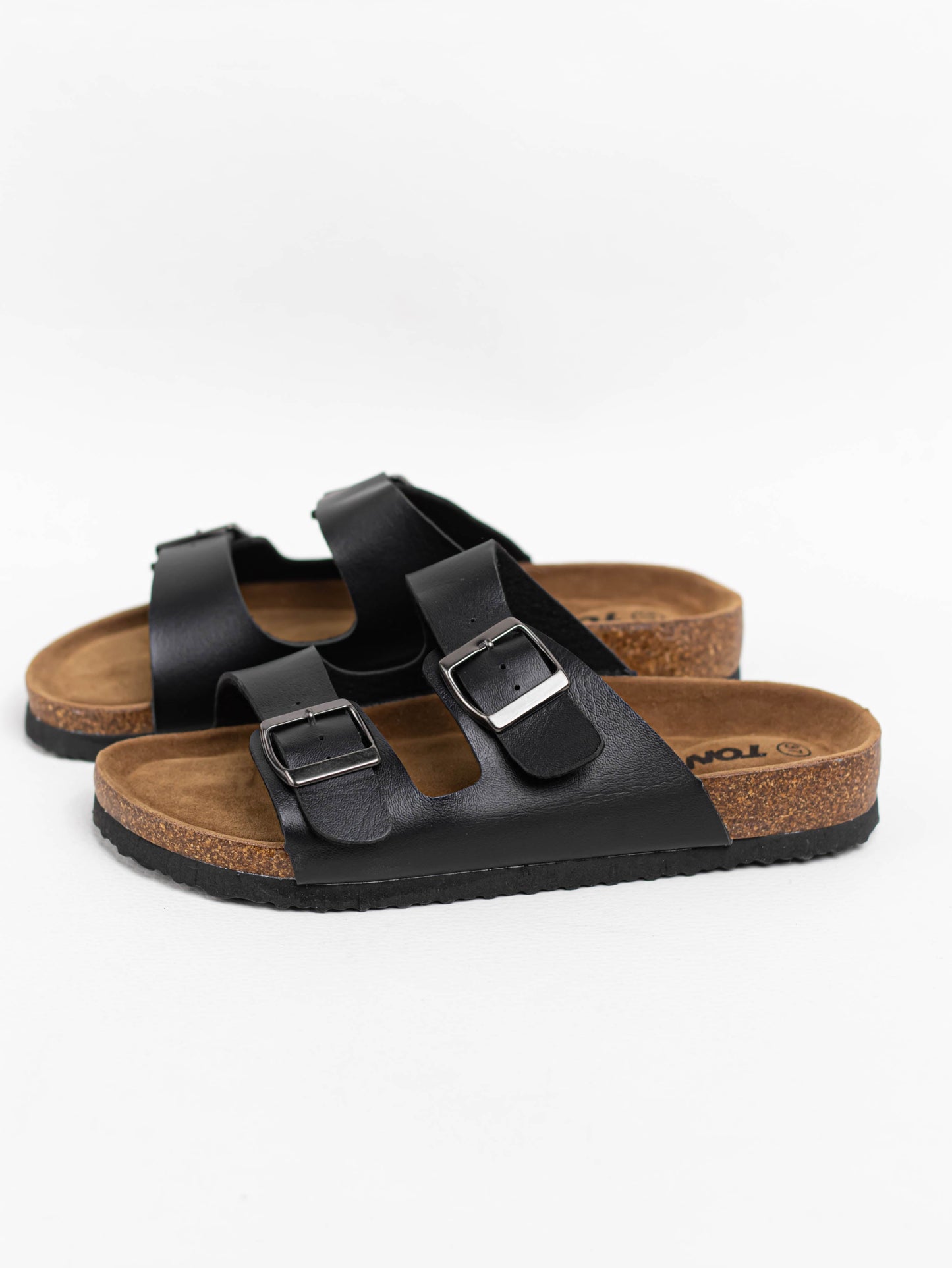 sandalias doble hebilla piel vegana suela corcho Negro 36