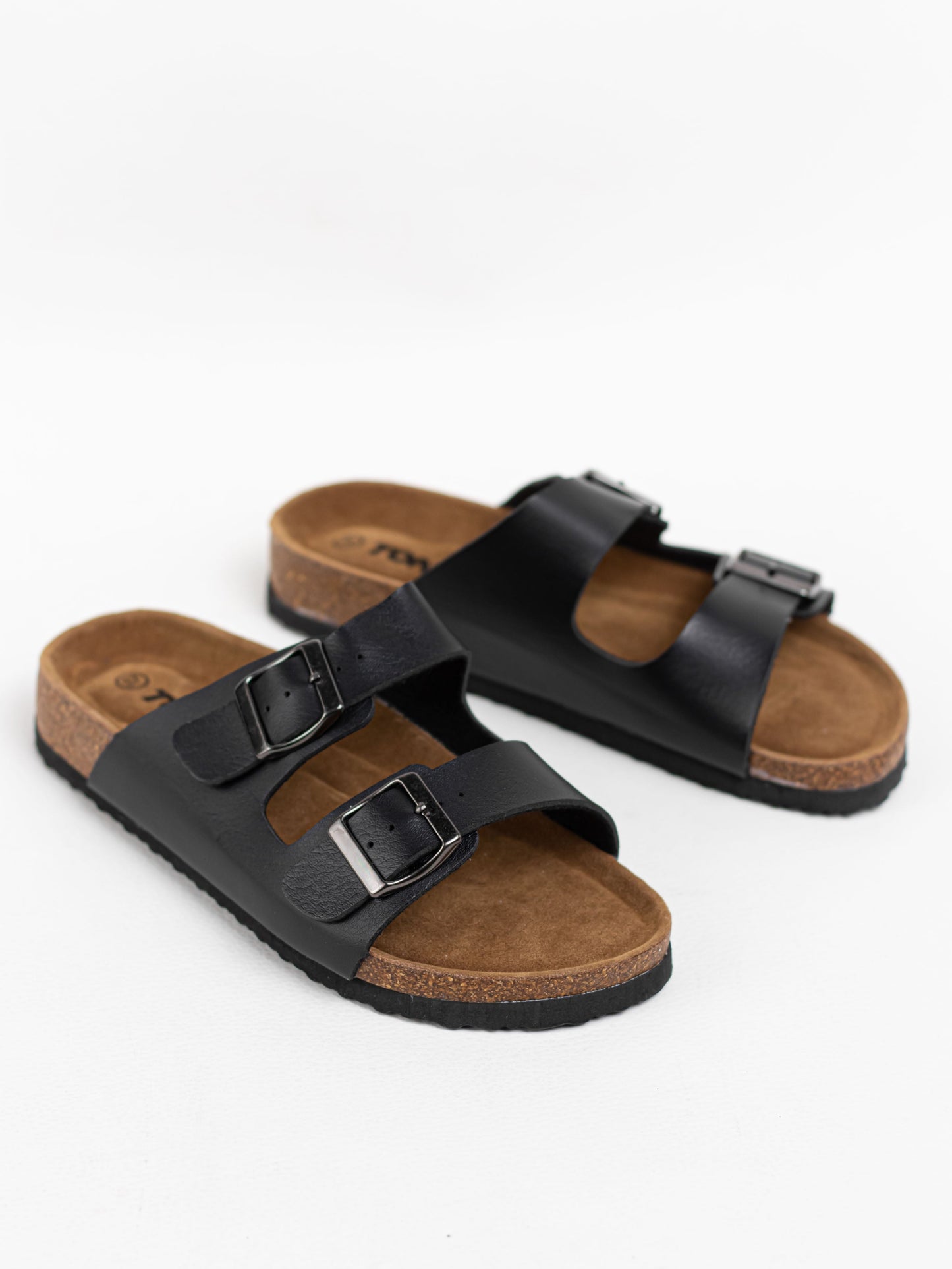 sandalias doble hebilla piel vegana suela corcho Negro 37