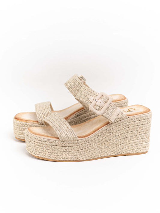 sandalias cunas altas de espartos con doble hebilla Beige 36