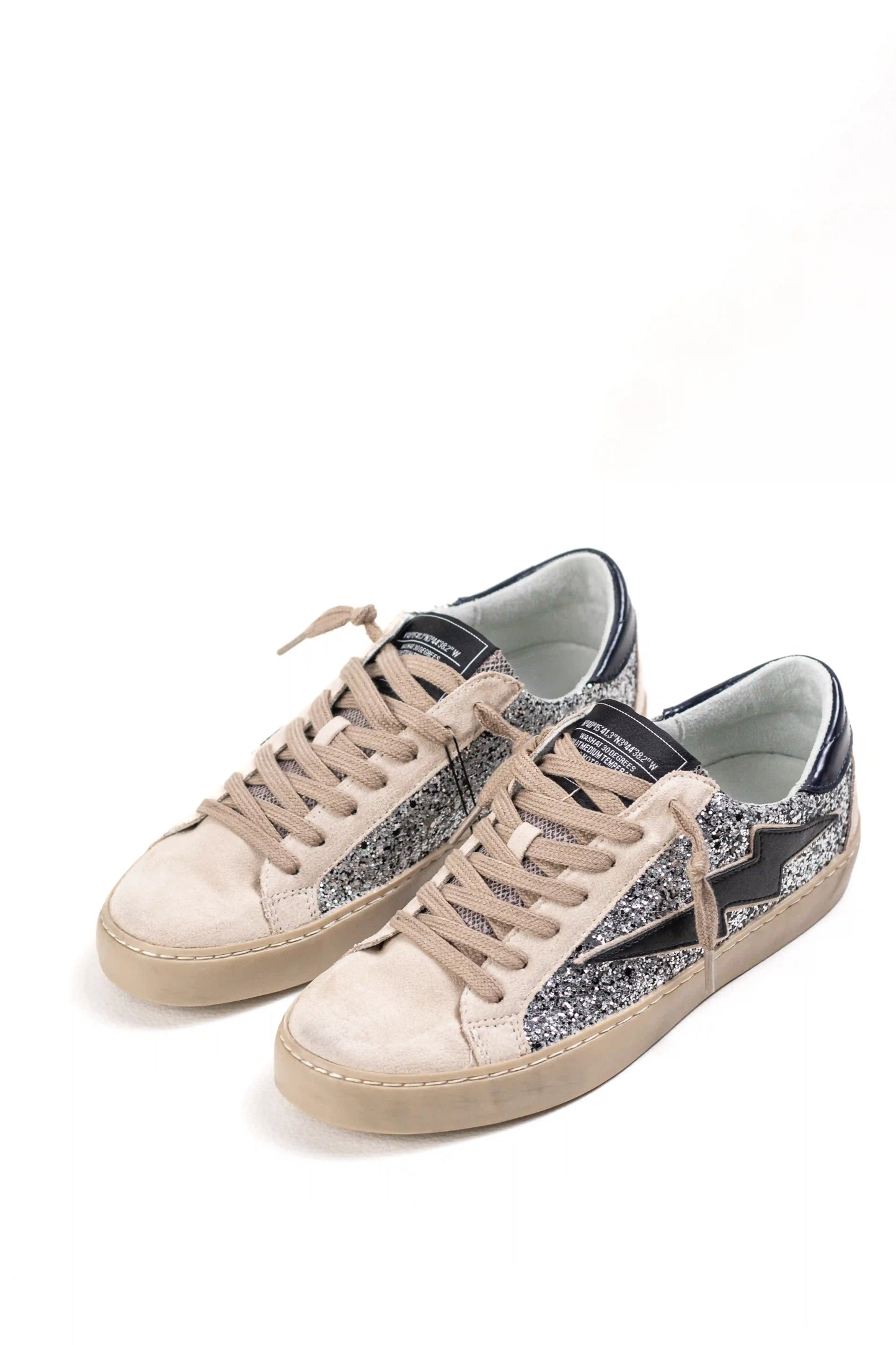 zapatillas mujer casual urbanas con glitter detalle rayo lateral y suela de goma comoda para looks modernos Plomo 40