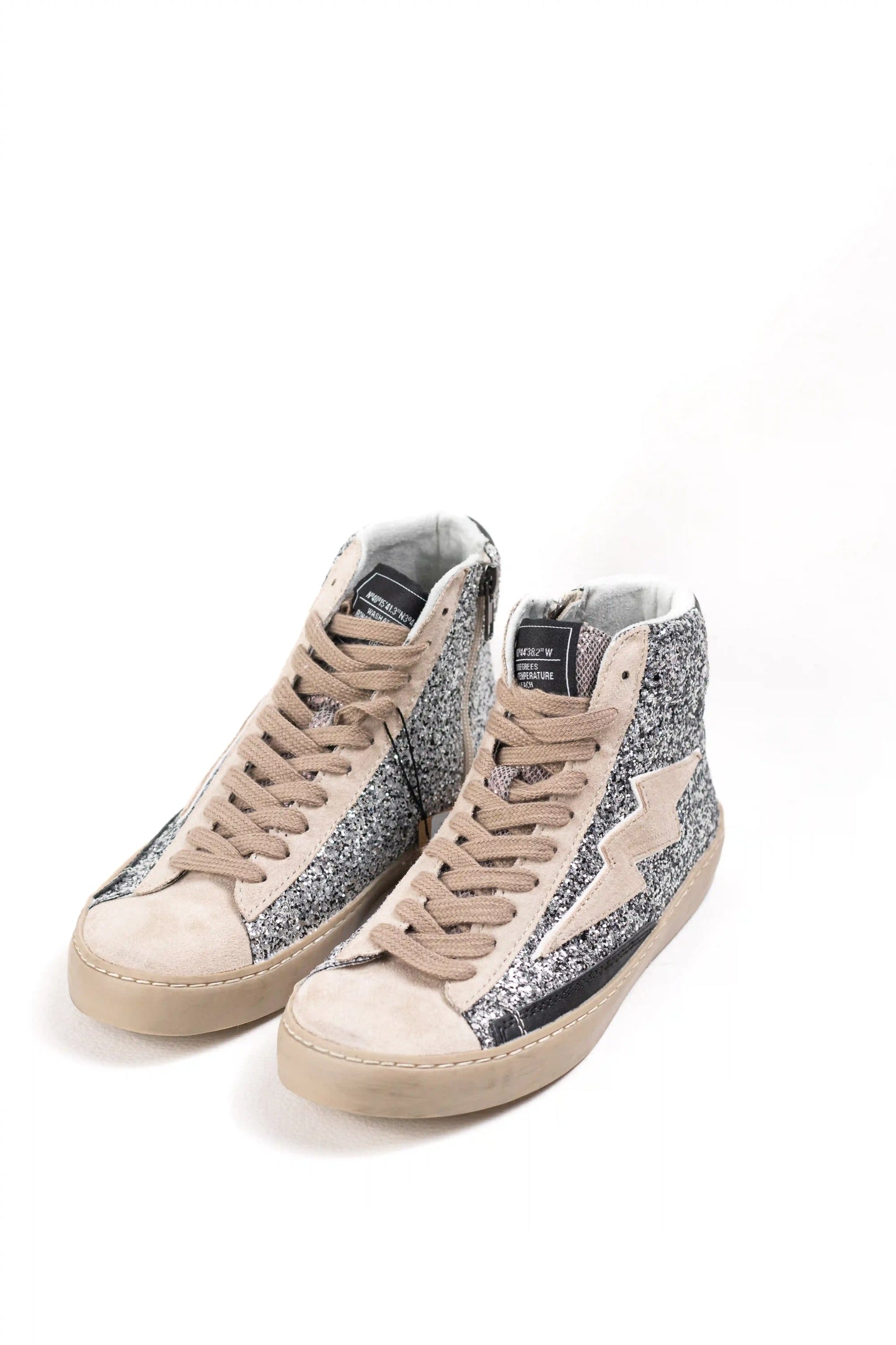 Zapatillas altas con glitter, detalle rayo lateral y suela de goma