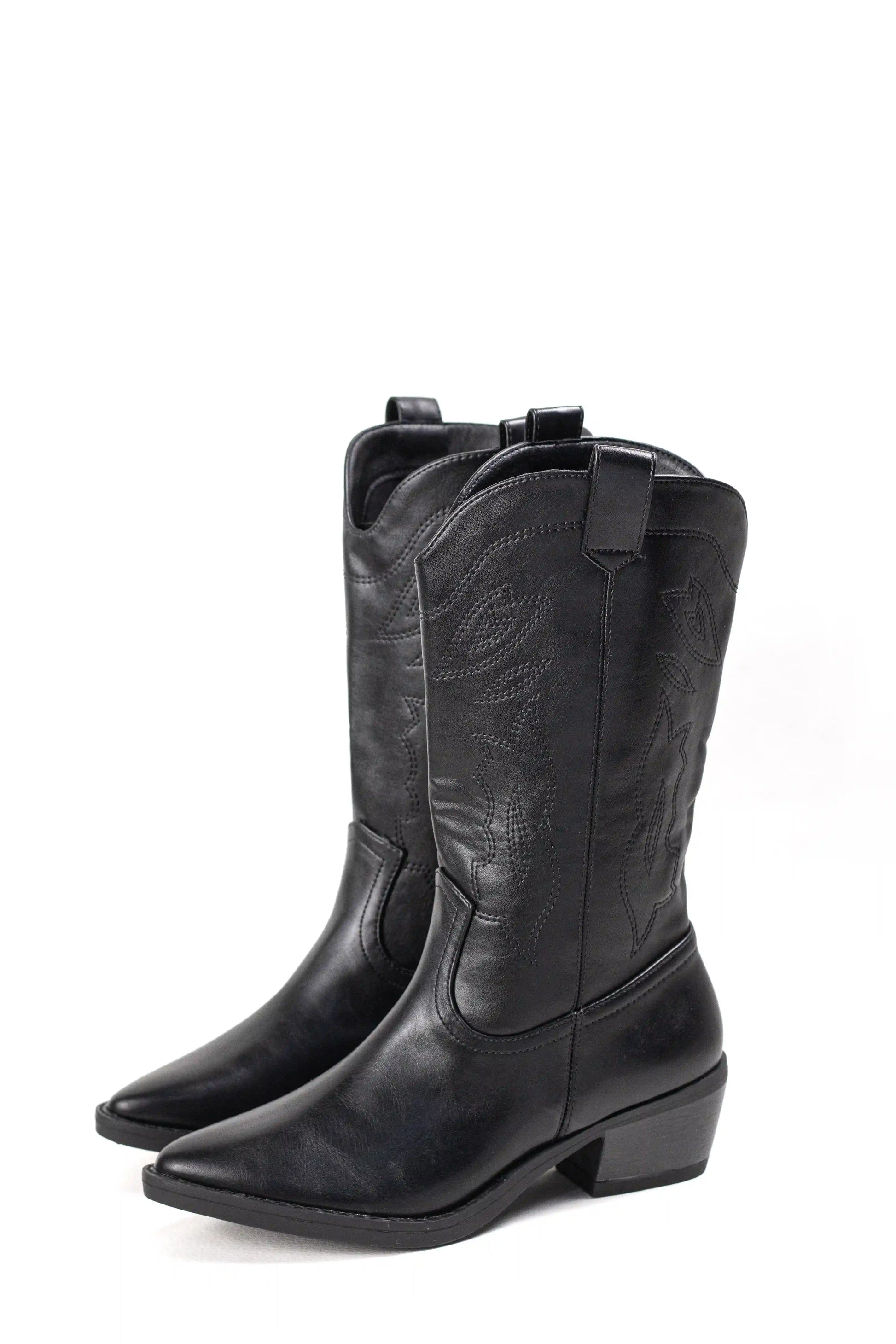 botas camperas estilo cowboy de mujer con tacon bajo y bordados western Khaki 41