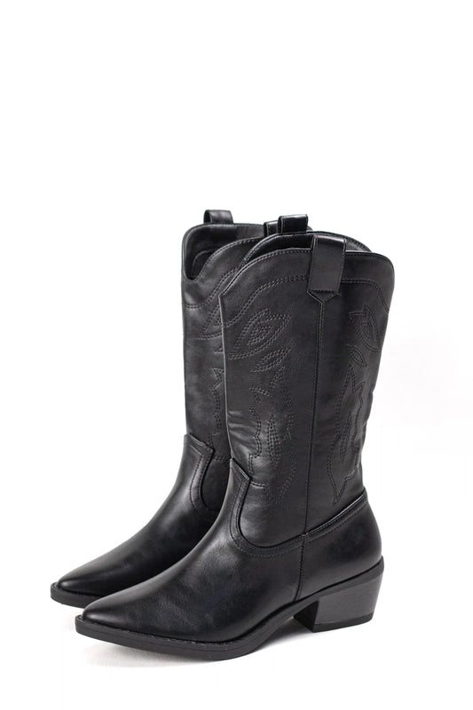 botas camperas estilo cowboy de mujer con tacon bajo y bordados western Khaki 41