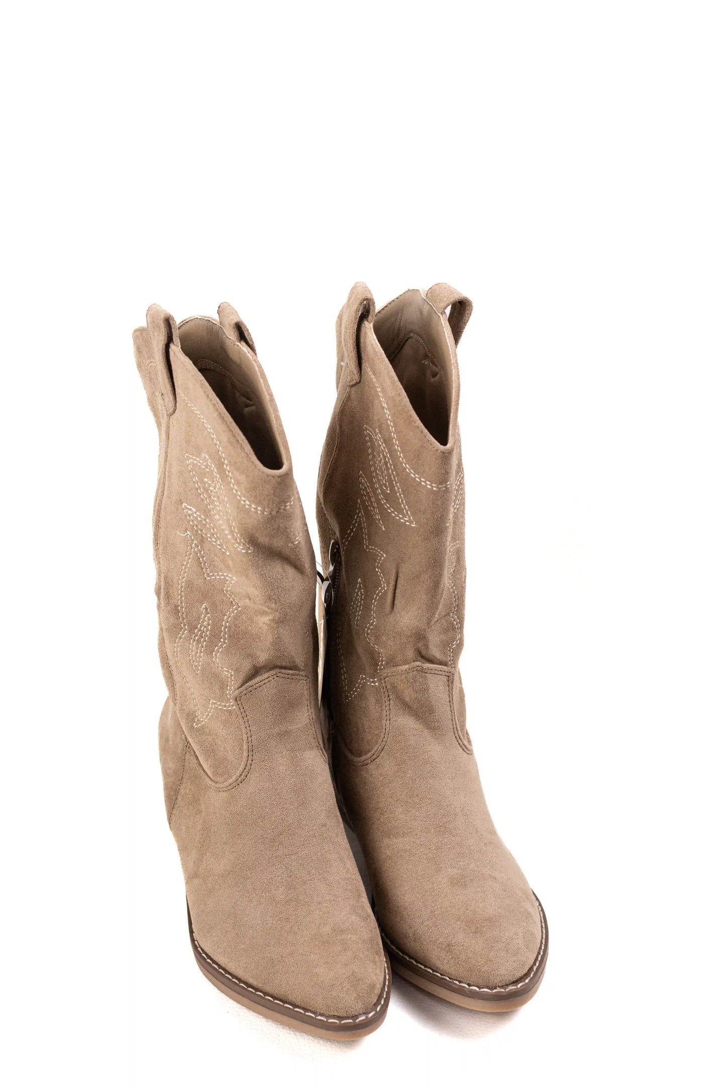 botas camperas estilo cowboy de mujer con tacon bajo y bordados western Khaki 38