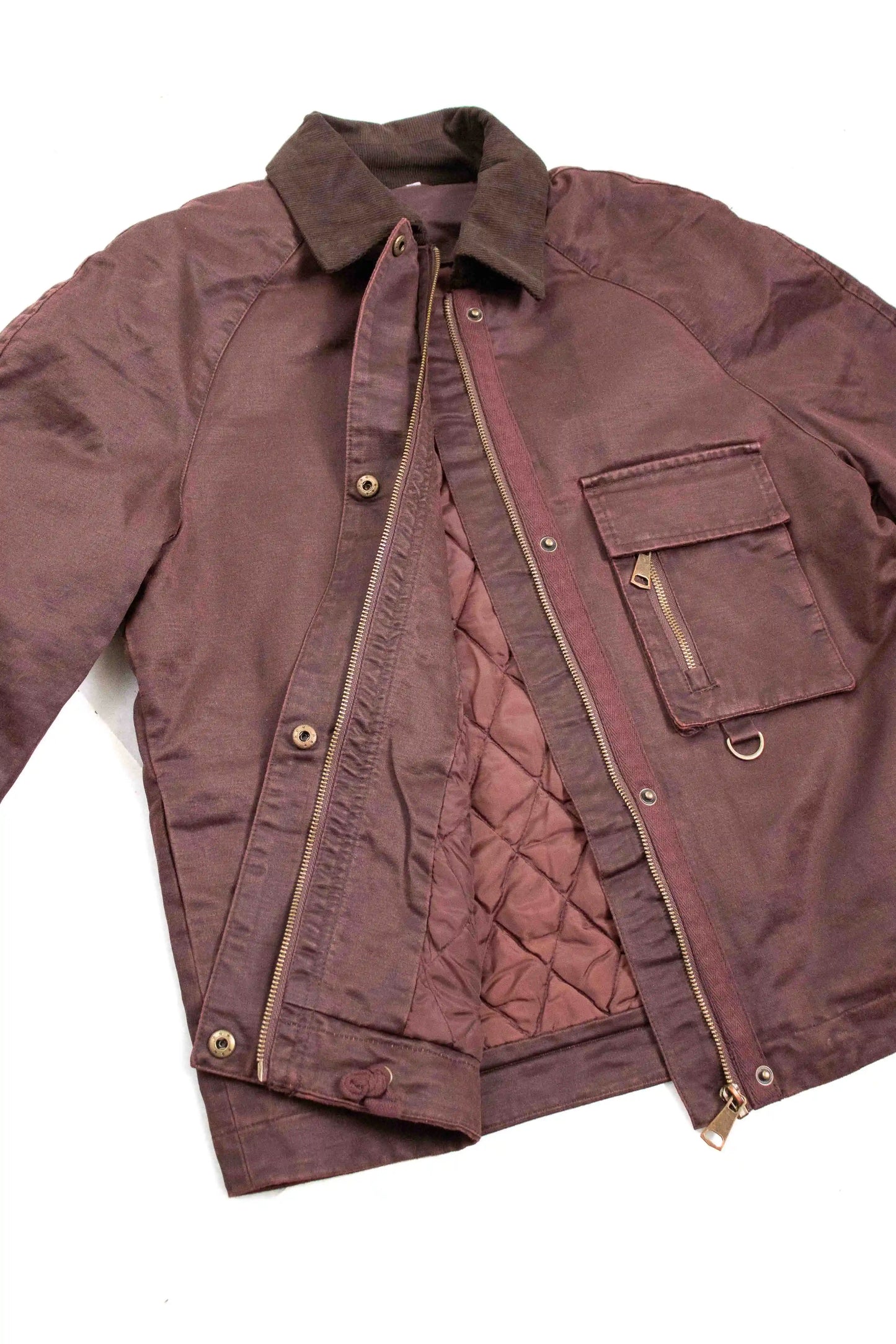 Chaqueta de algodón encerado con cuello de pana bolsillo frontal con cremallera