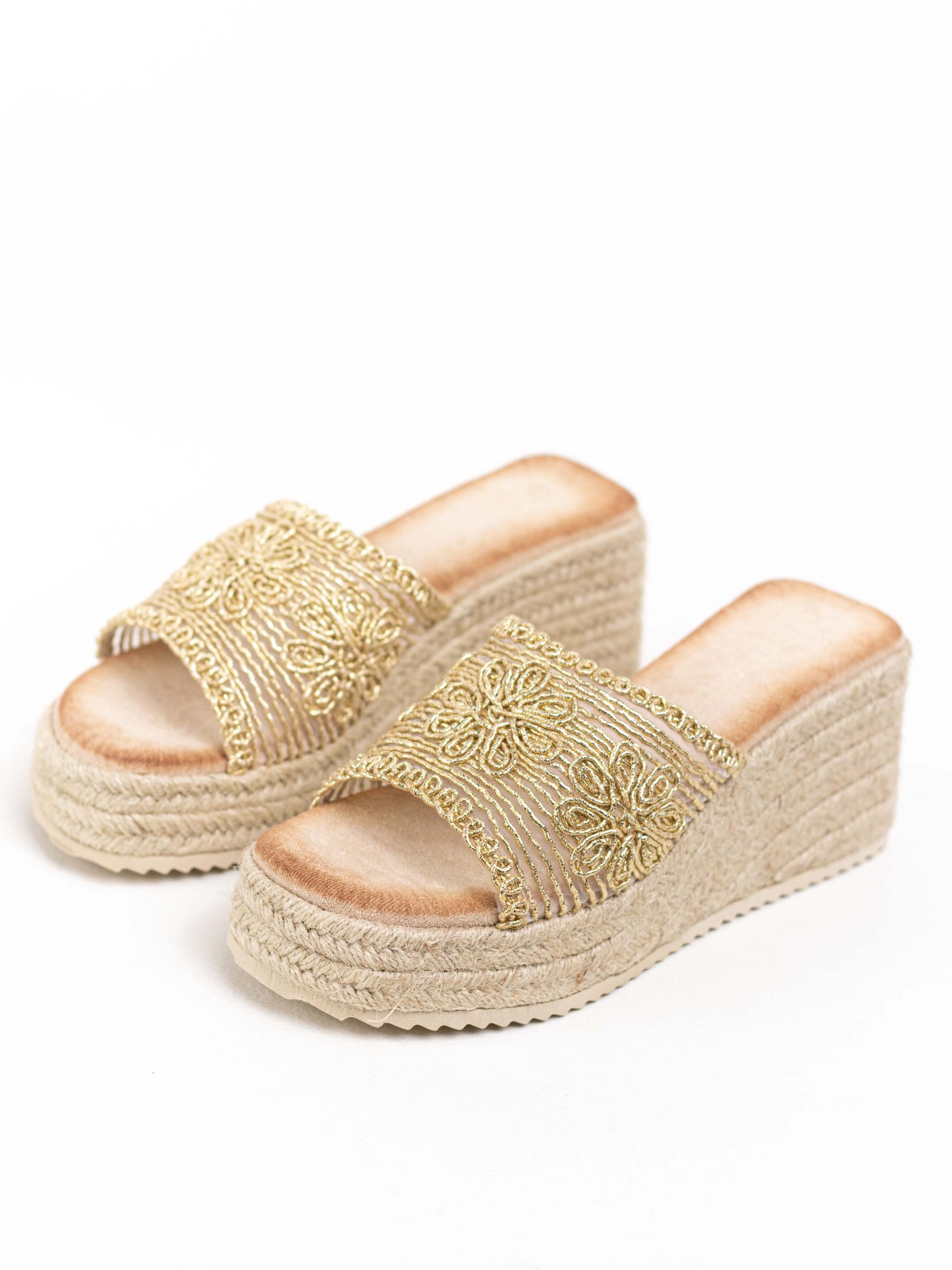 sandalias cunas plataforma yute diseno crochet Dorado 40