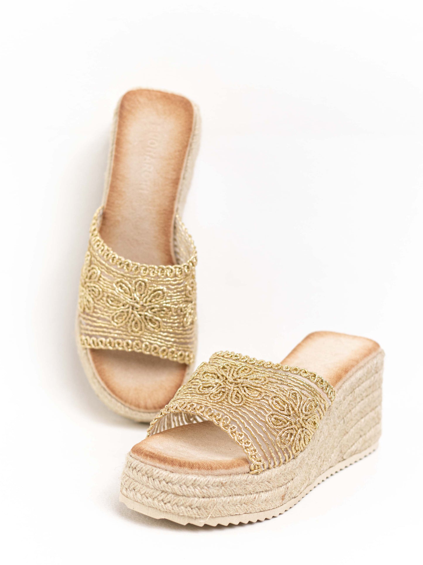 sandalias cunas plataforma yute diseno crochet Dorado 38