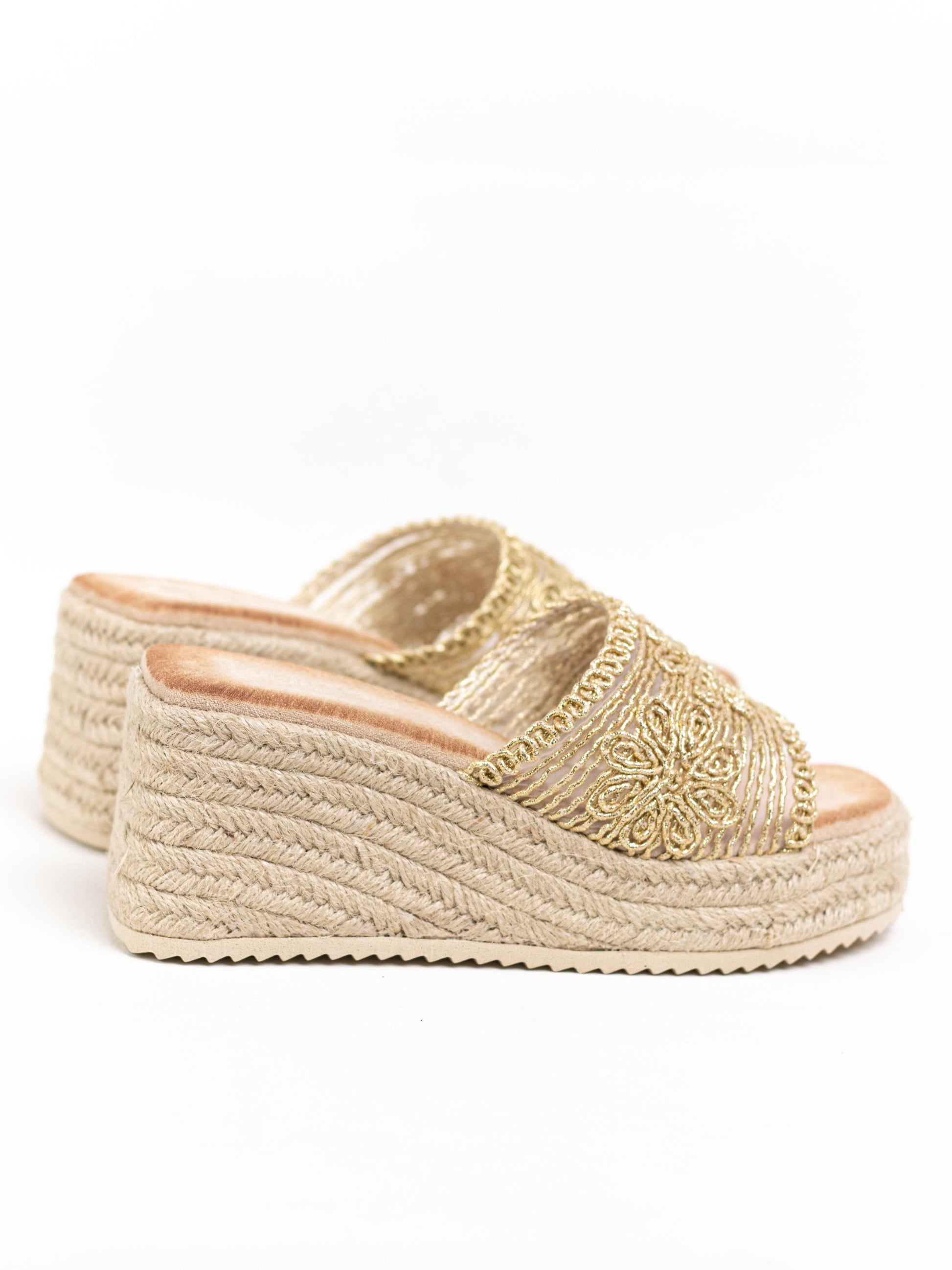 sandalias cunas plataforma yute diseno crochet Dorado 41