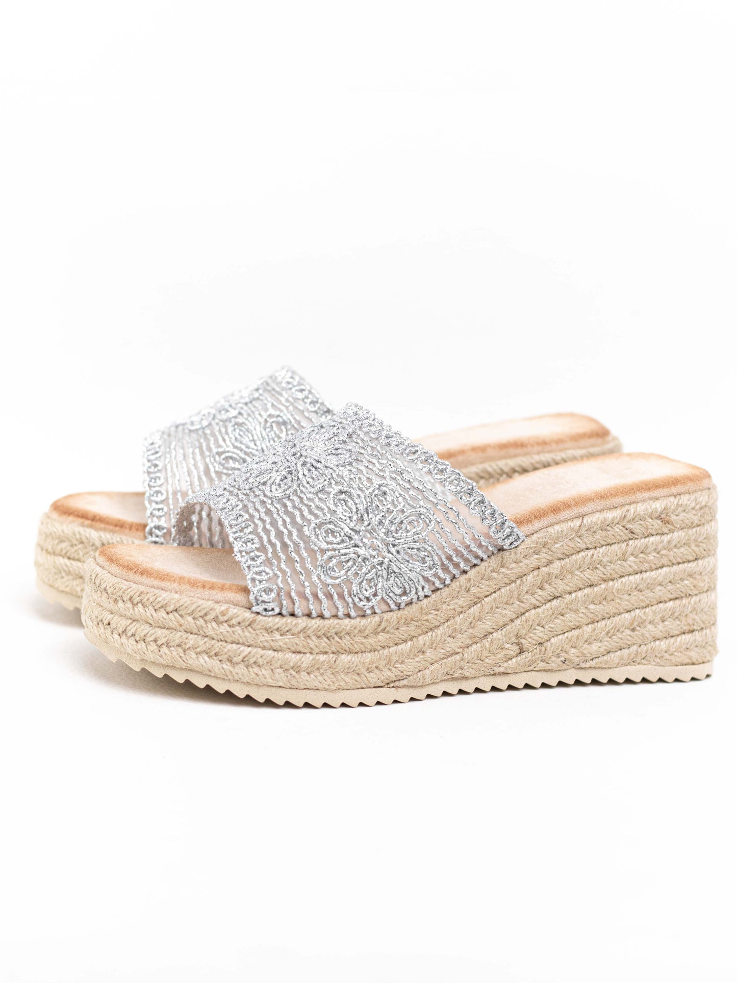 sandalias cunas plataforma yute diseno crochet Plateado 37