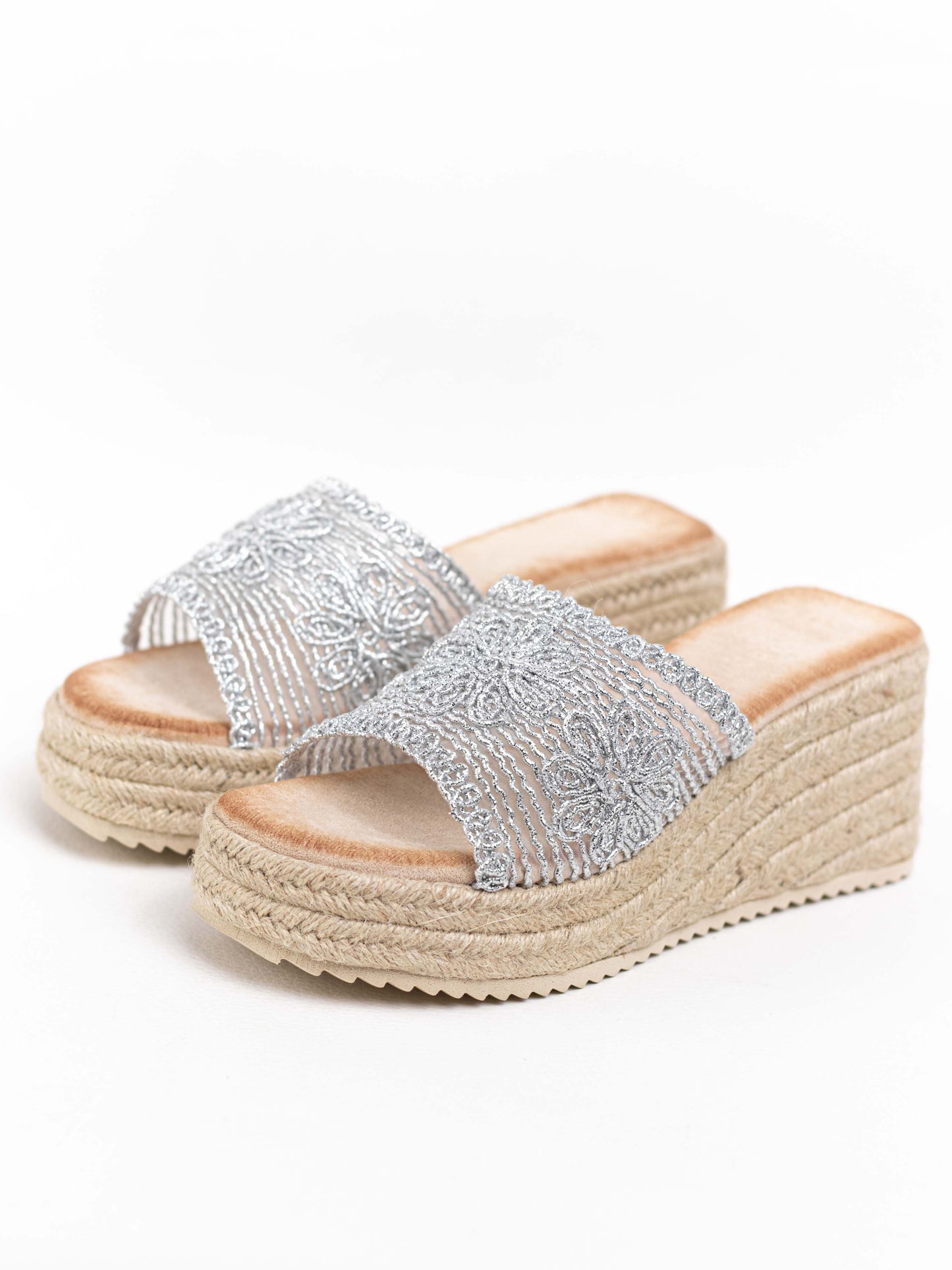 sandalias cunas plataforma yute diseno crochet Plateado 40