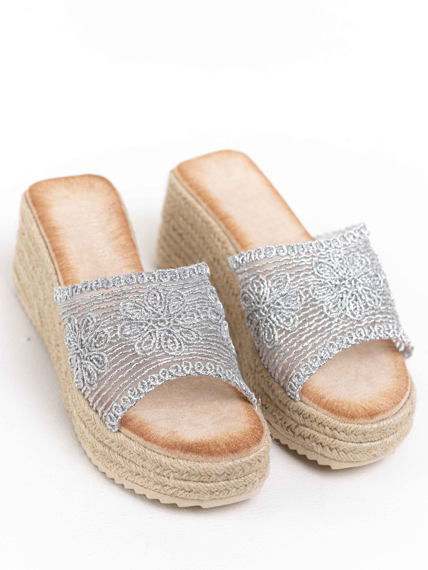 sandalias cunas plataforma yute diseno crochet Plateado 38