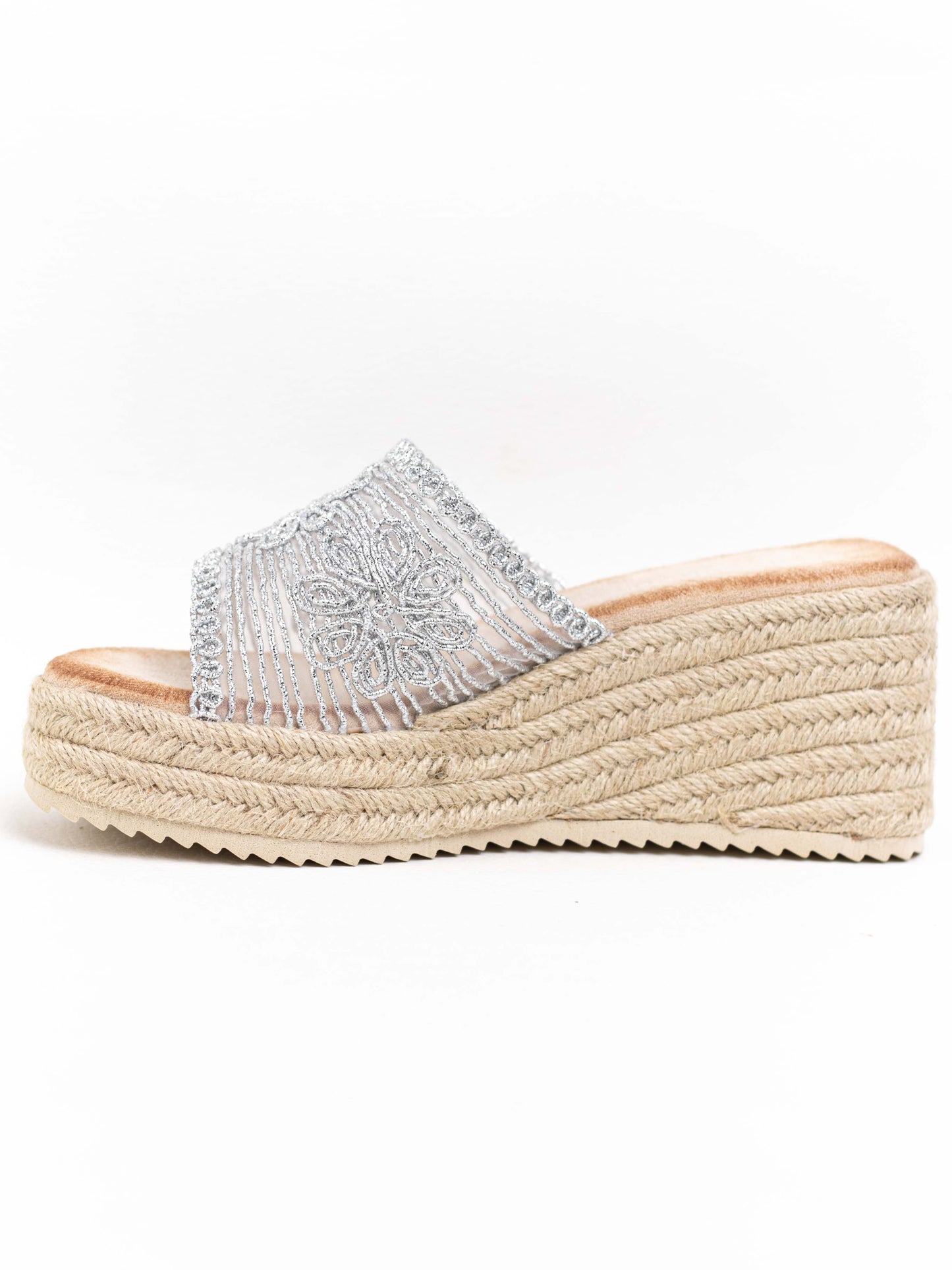 sandalias cunas plataforma yute diseno crochet Plateado 41