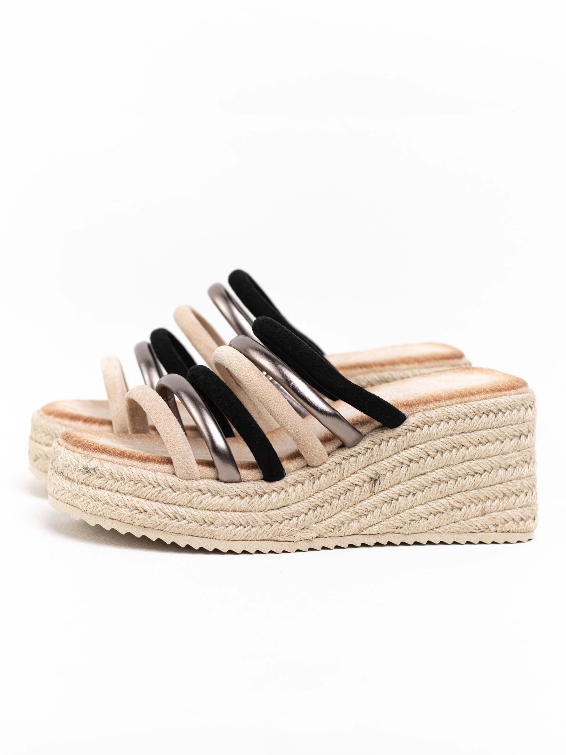 sandalias cunas plataforma yute con tiras multicolor Beige 37