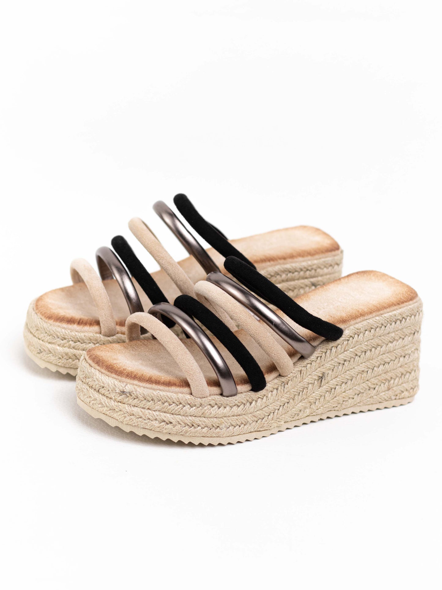 sandalias cunas plataforma yute con tiras multicolor Beige 40