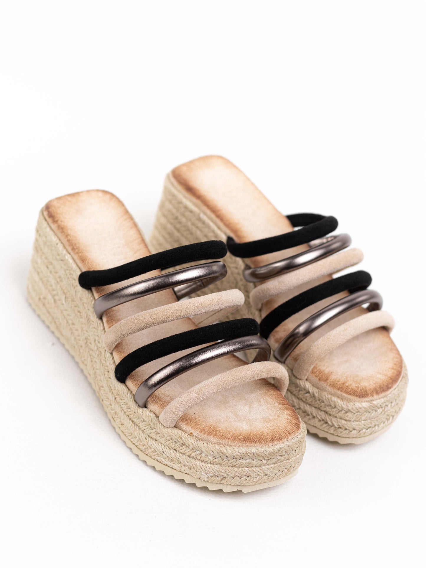 sandalias cunas plataforma yute con tiras multicolor Beige 38