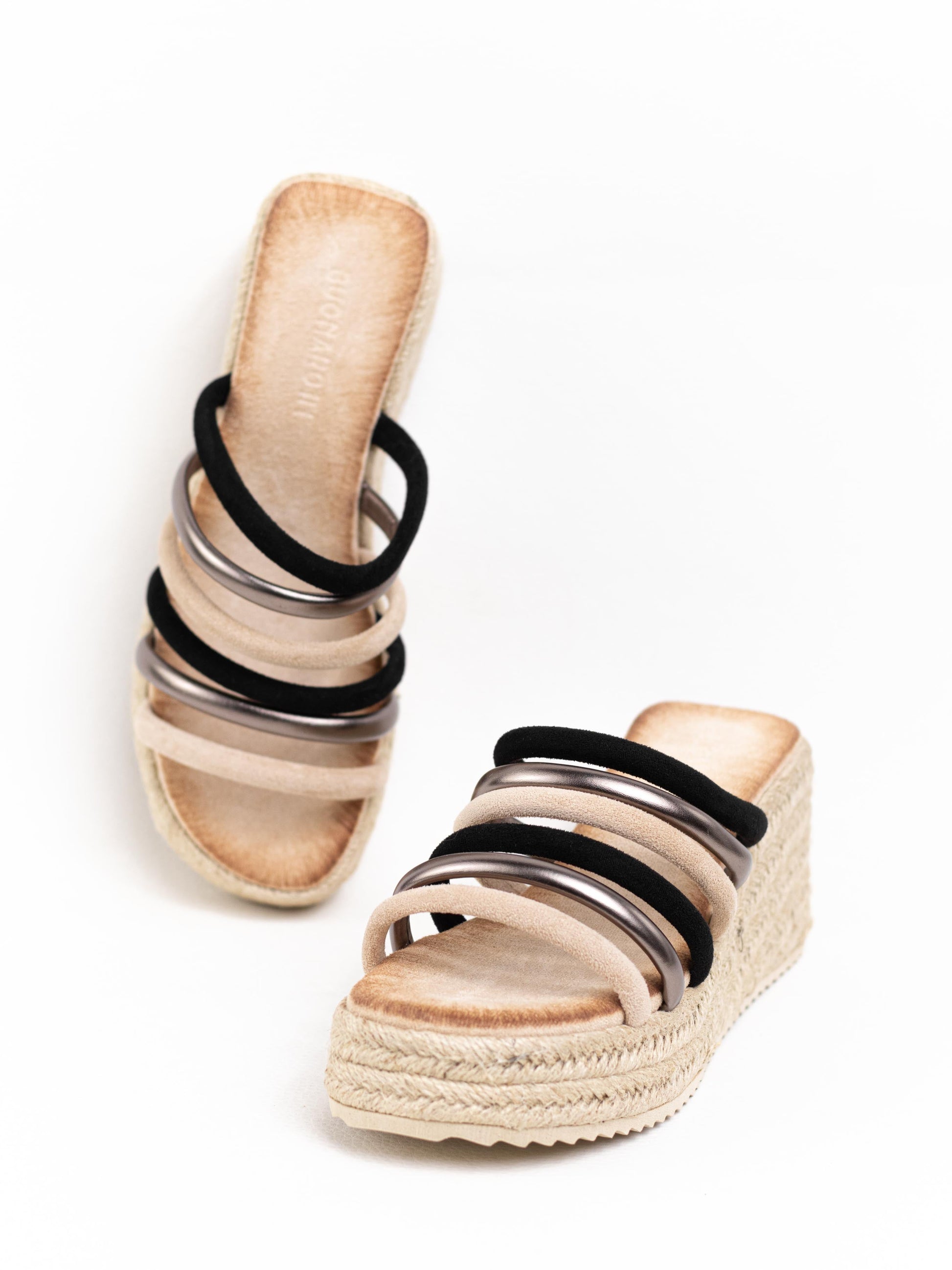 sandalias cunas plataforma yute con tiras multicolor Beige 39