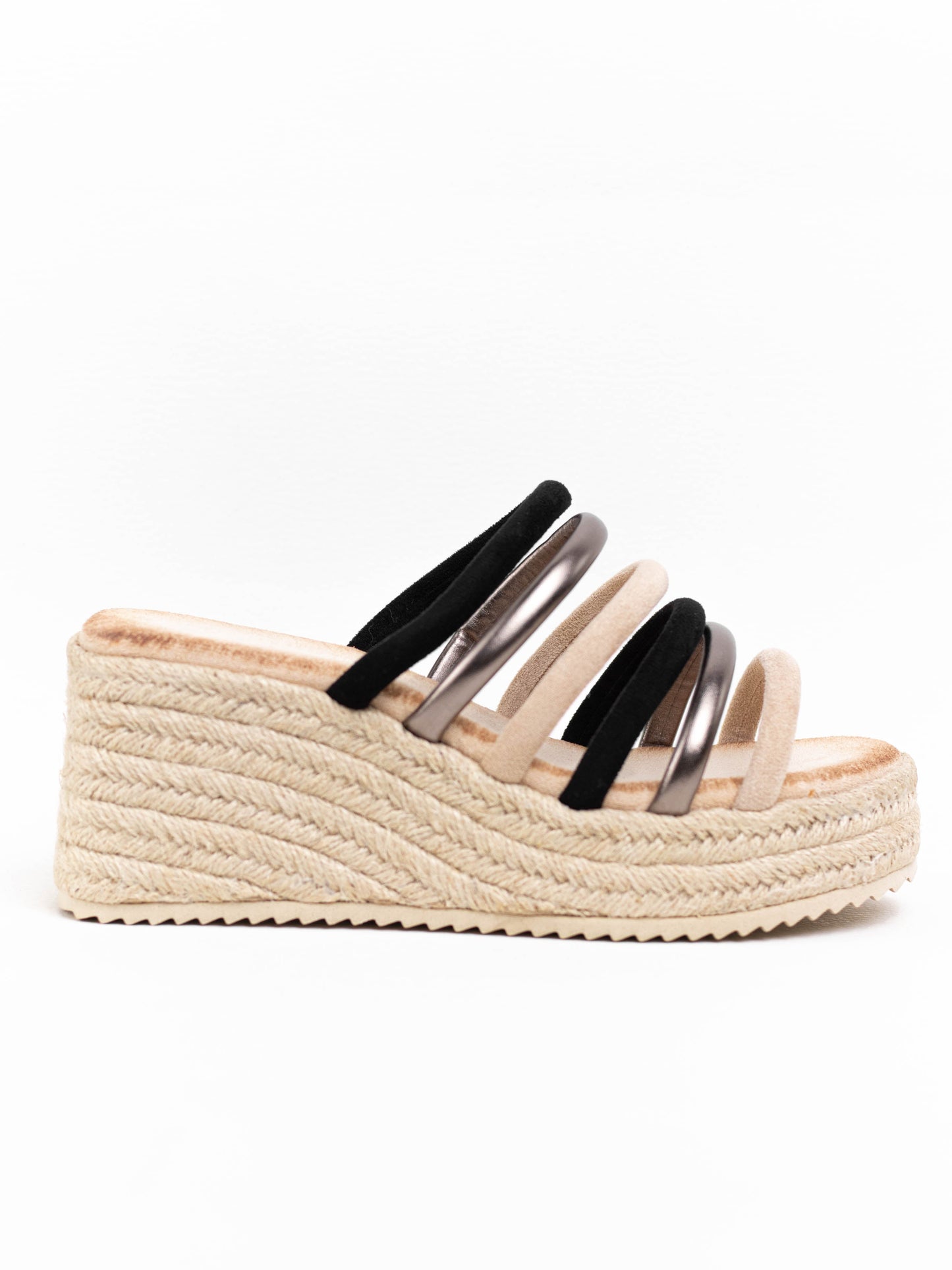 sandalias cunas plataforma yute con tiras multicolor Beige 41