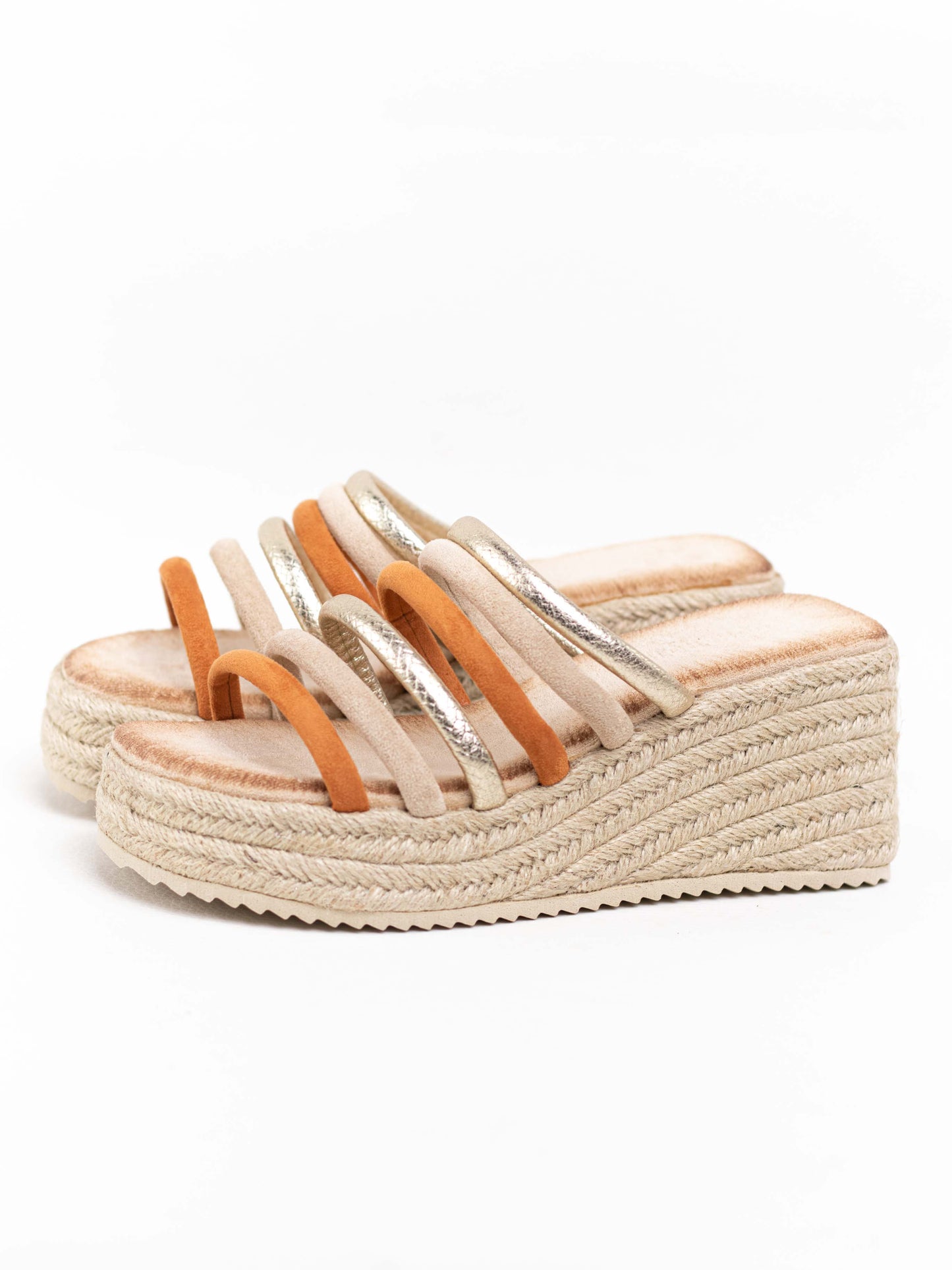 sandalias cunas plataforma yute con tiras multicolor Camel 41