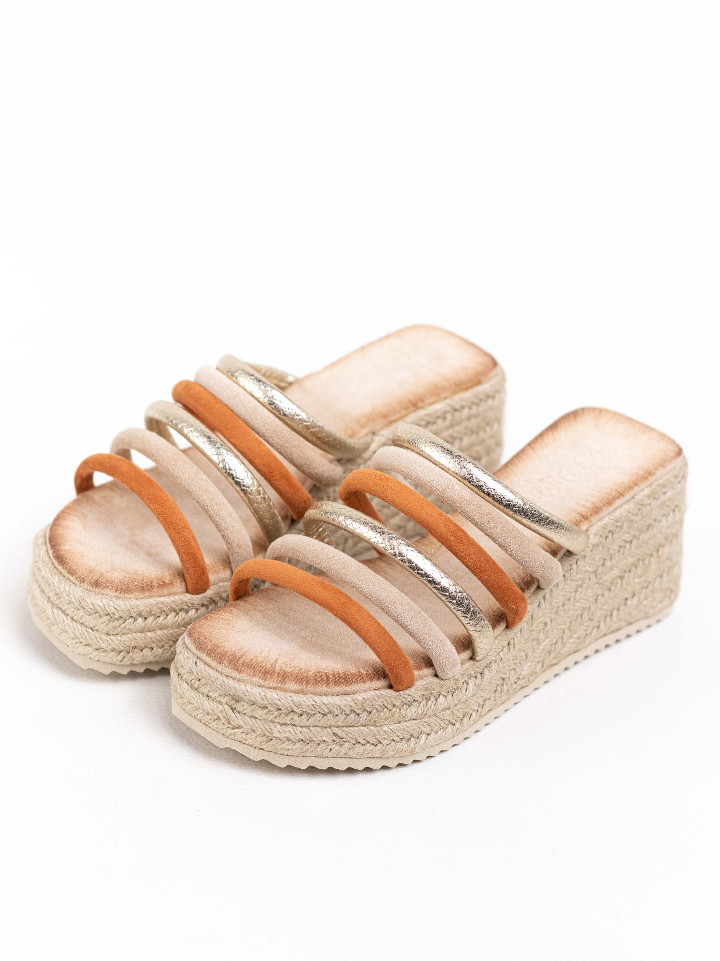 sandalias cunas plataforma yute con tiras multicolor Camel 37