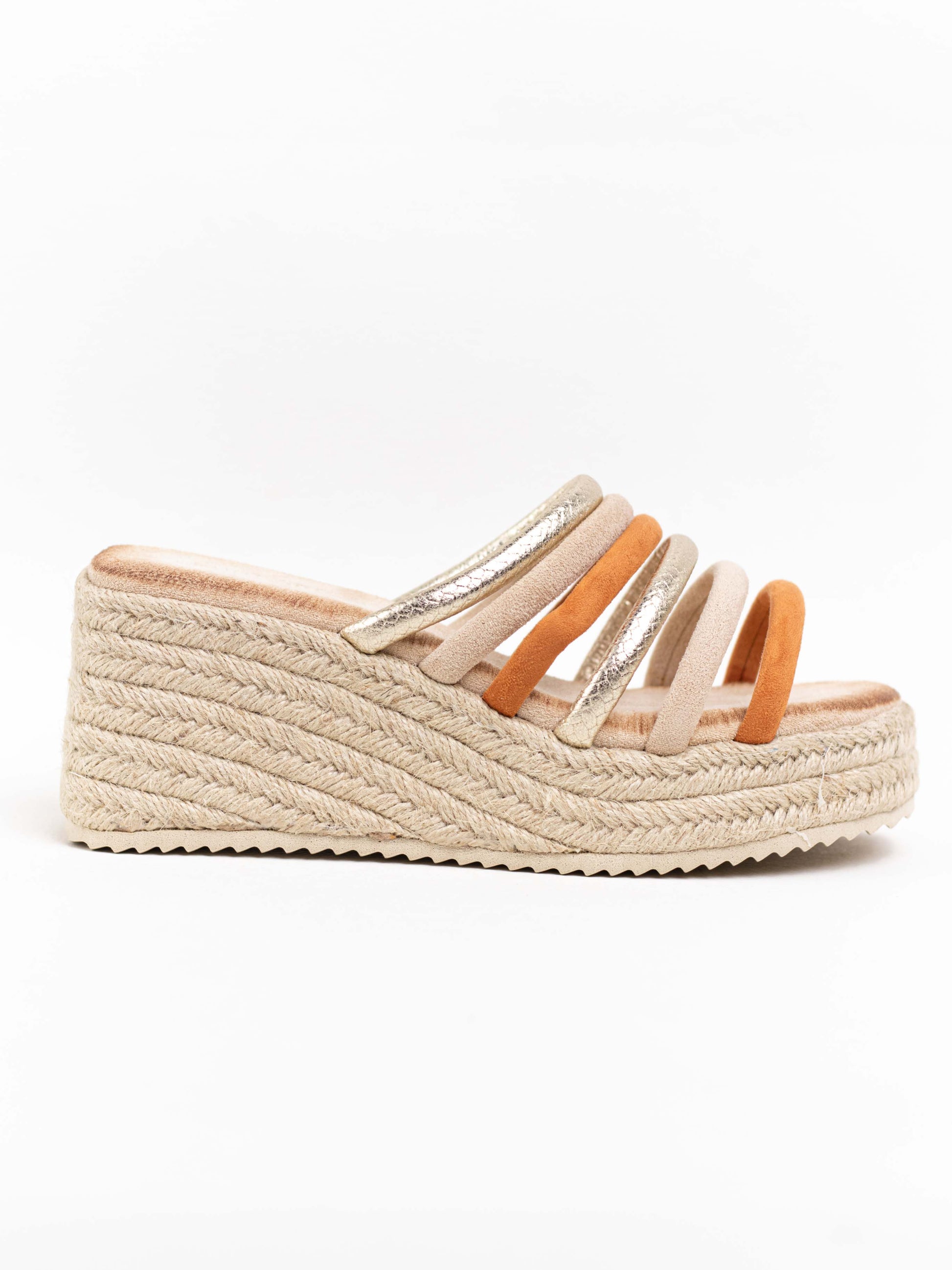 sandalias cunas plataforma yute con tiras multicolor Camel 39