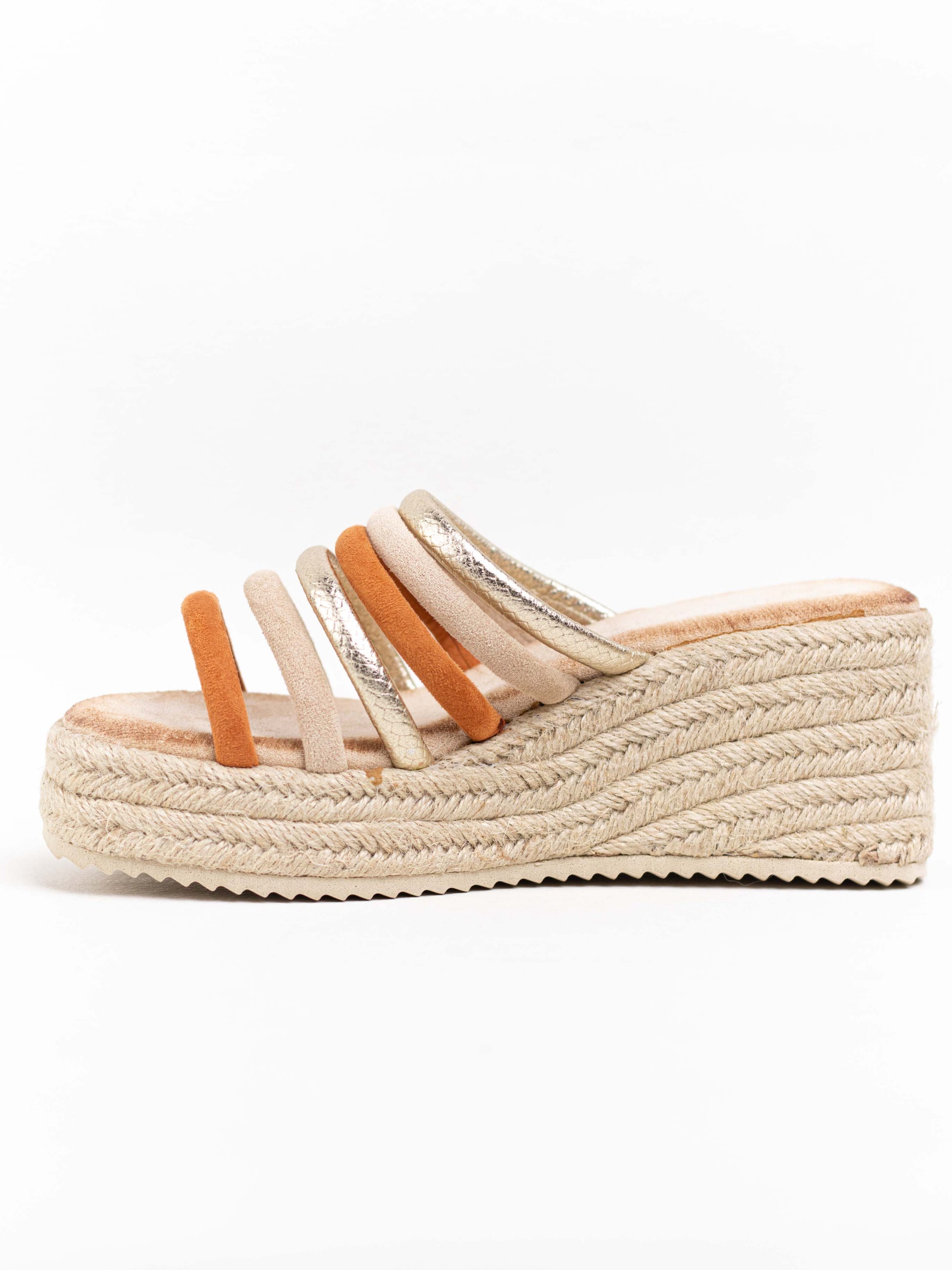 sandalias cunas plataforma yute con tiras multicolor Camel 40