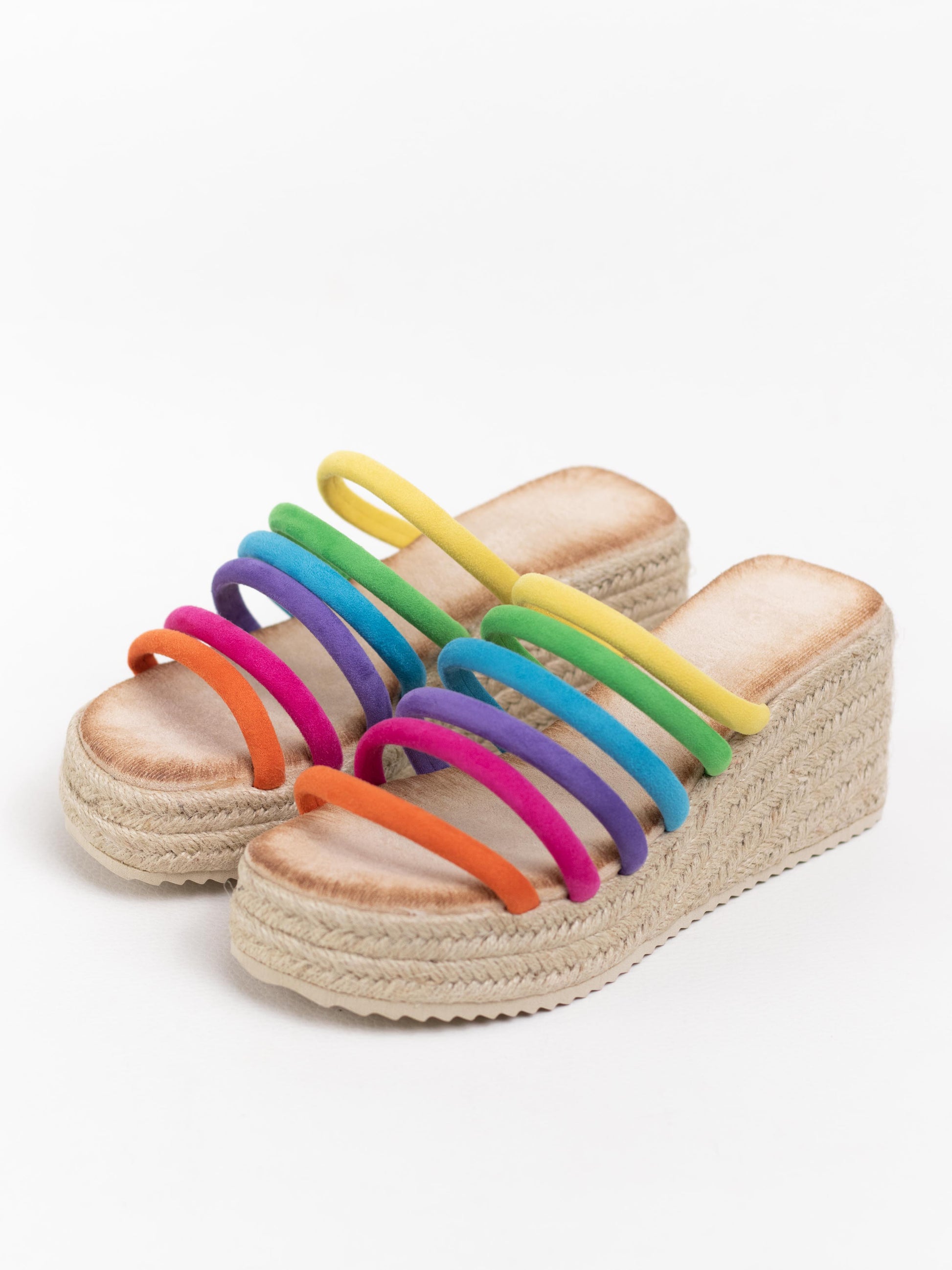 sandalias cunas plataforma yute con tiras multicolor Orange 39