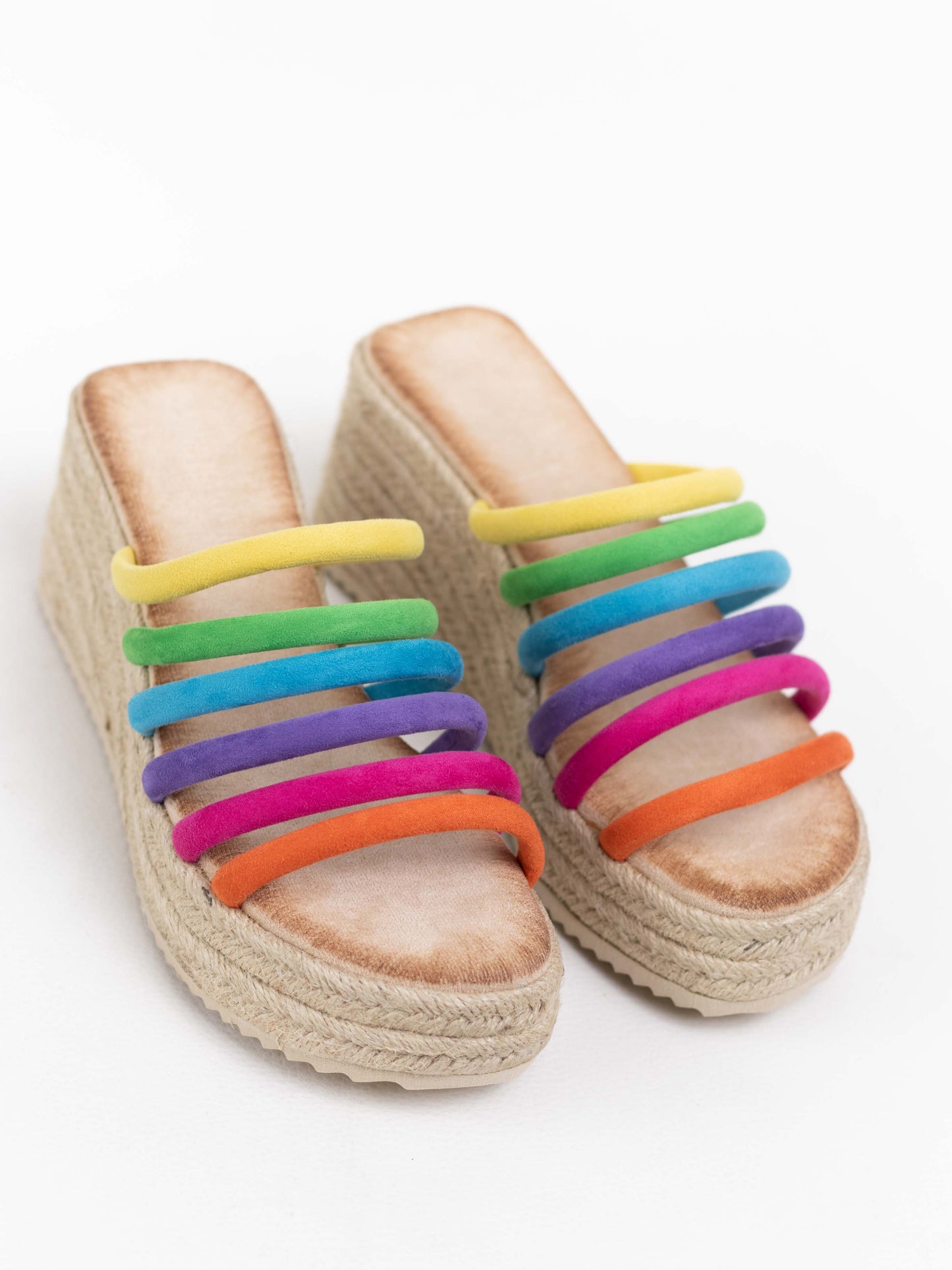 sandalias cunas plataforma yute con tiras multicolor Orange 38