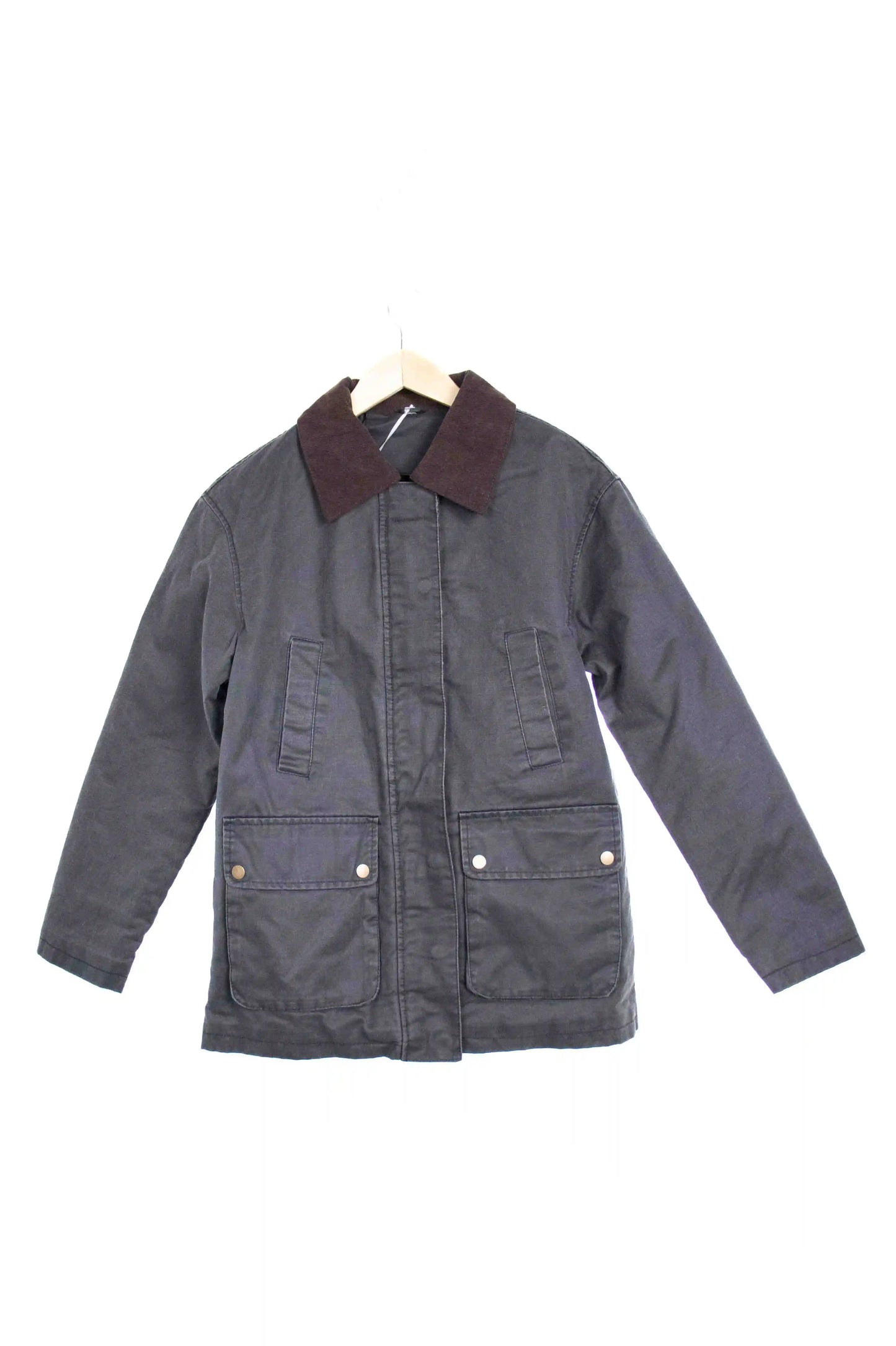 Chaqueta encerada con cuello de pana y bolsillos estilo clásico