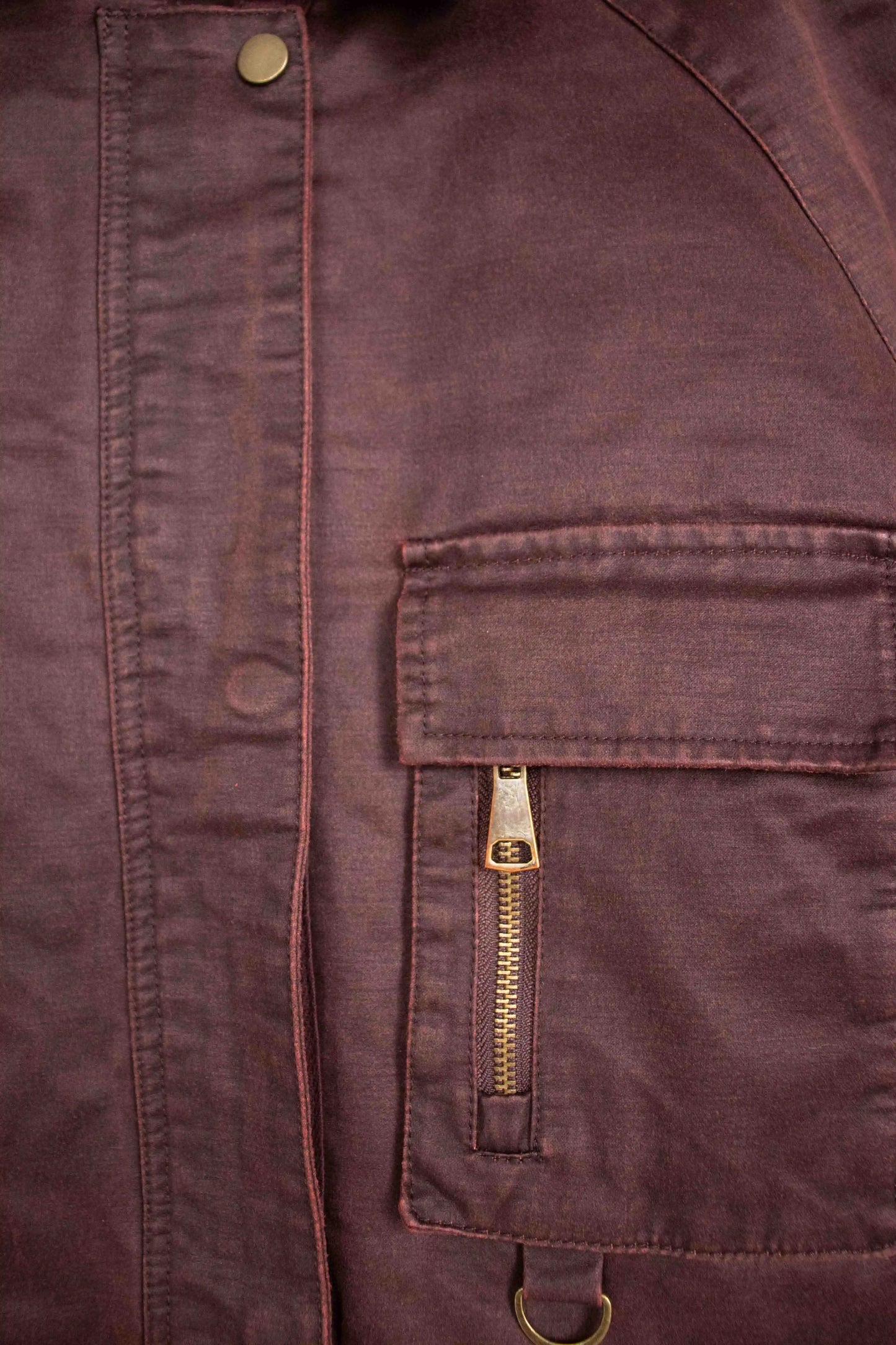 chaqueta de algodon encerado con cuello de pana bolsillo frontal con cremallera  