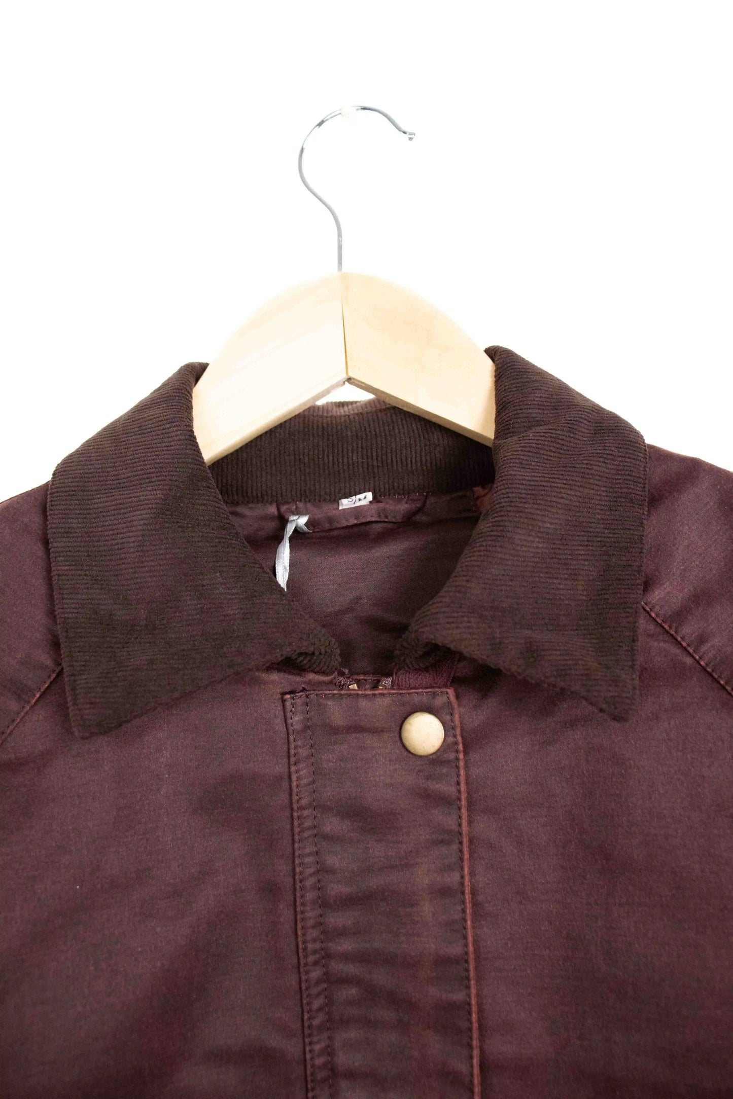 chaqueta de algodon encerado con cuello de pana bolsillo frontal con cremallera  