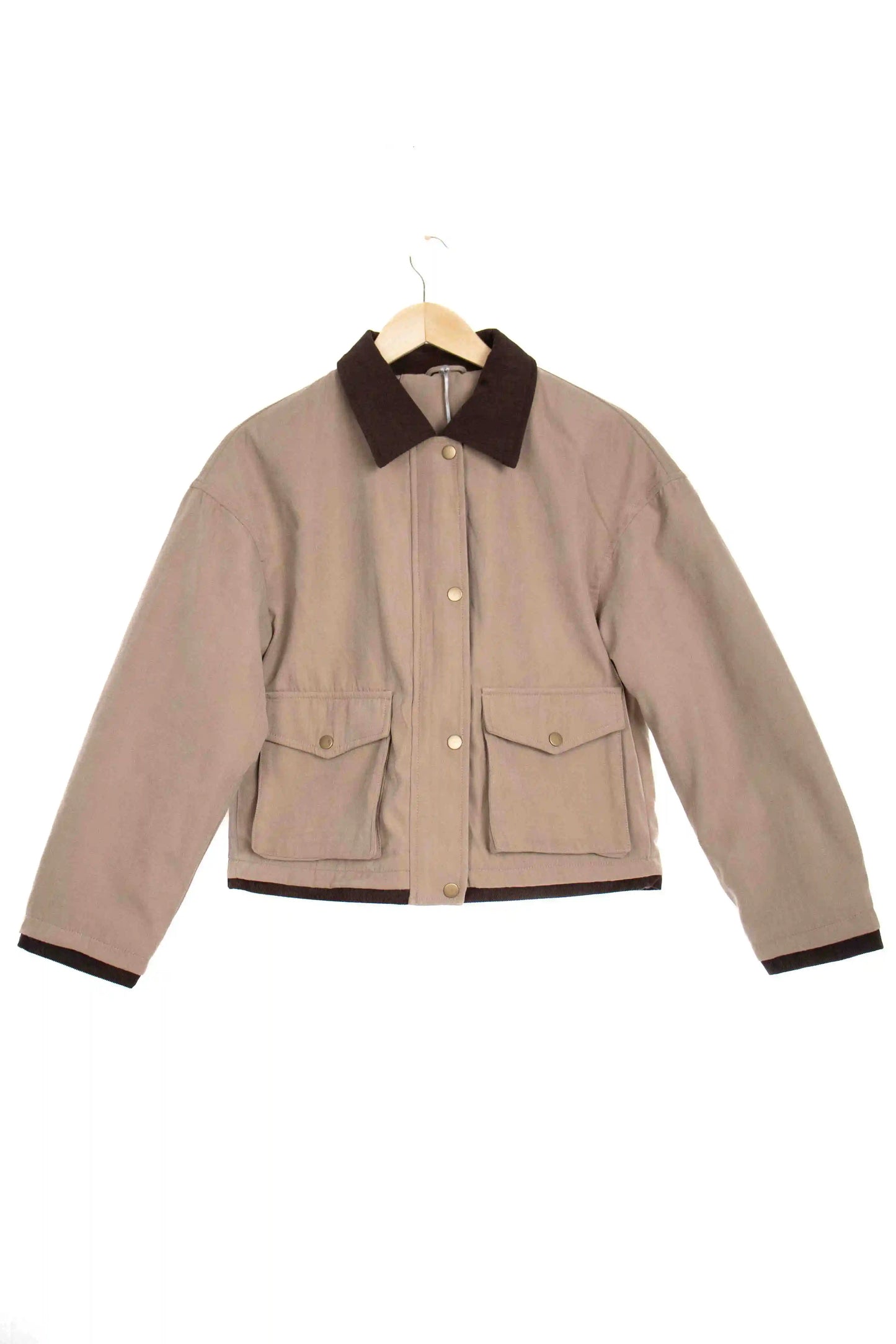 chaqueta corta estilo workwear con cuello contrastado Khaki S