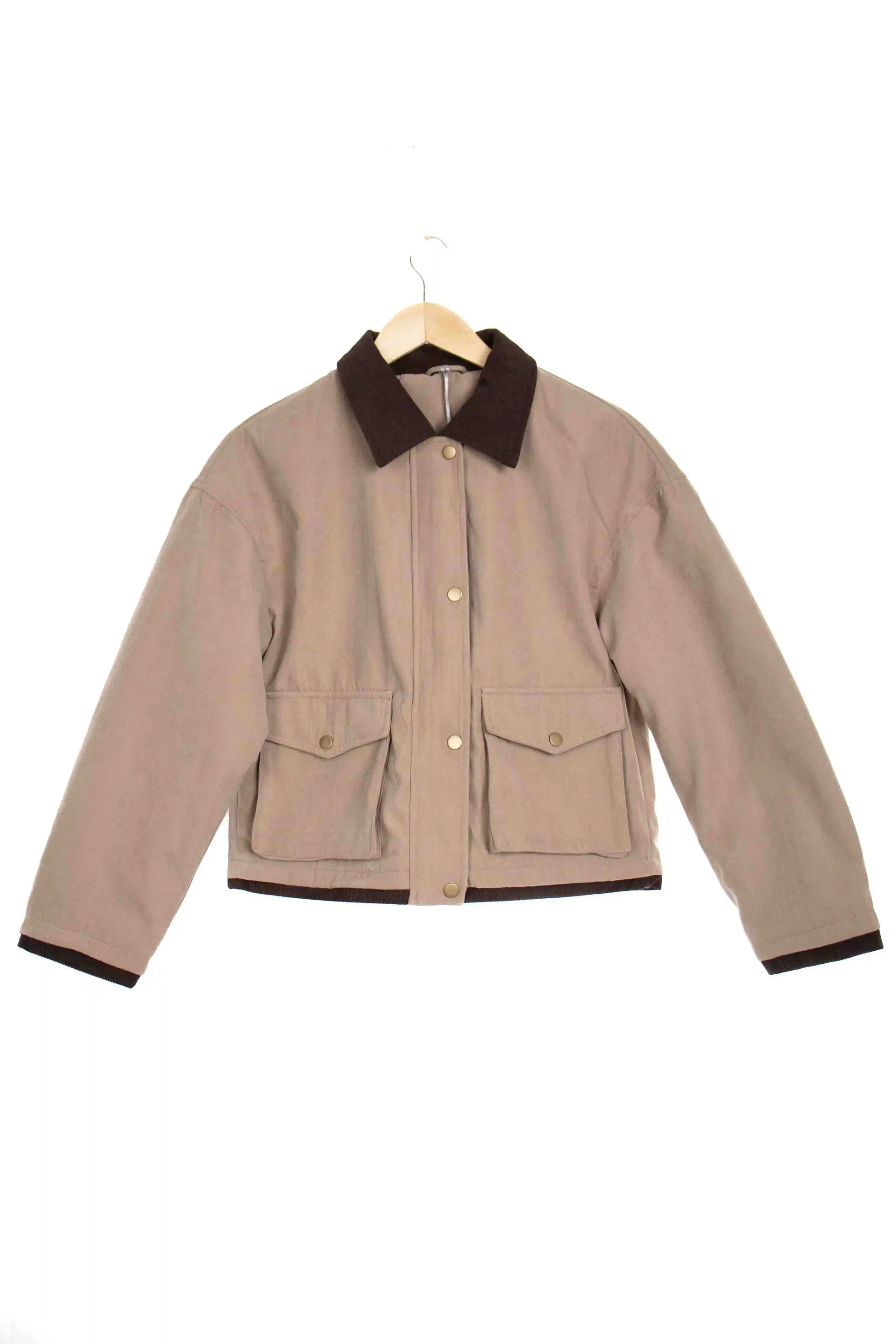 chaqueta corta estilo workwear con cuello contrastado Khaki S