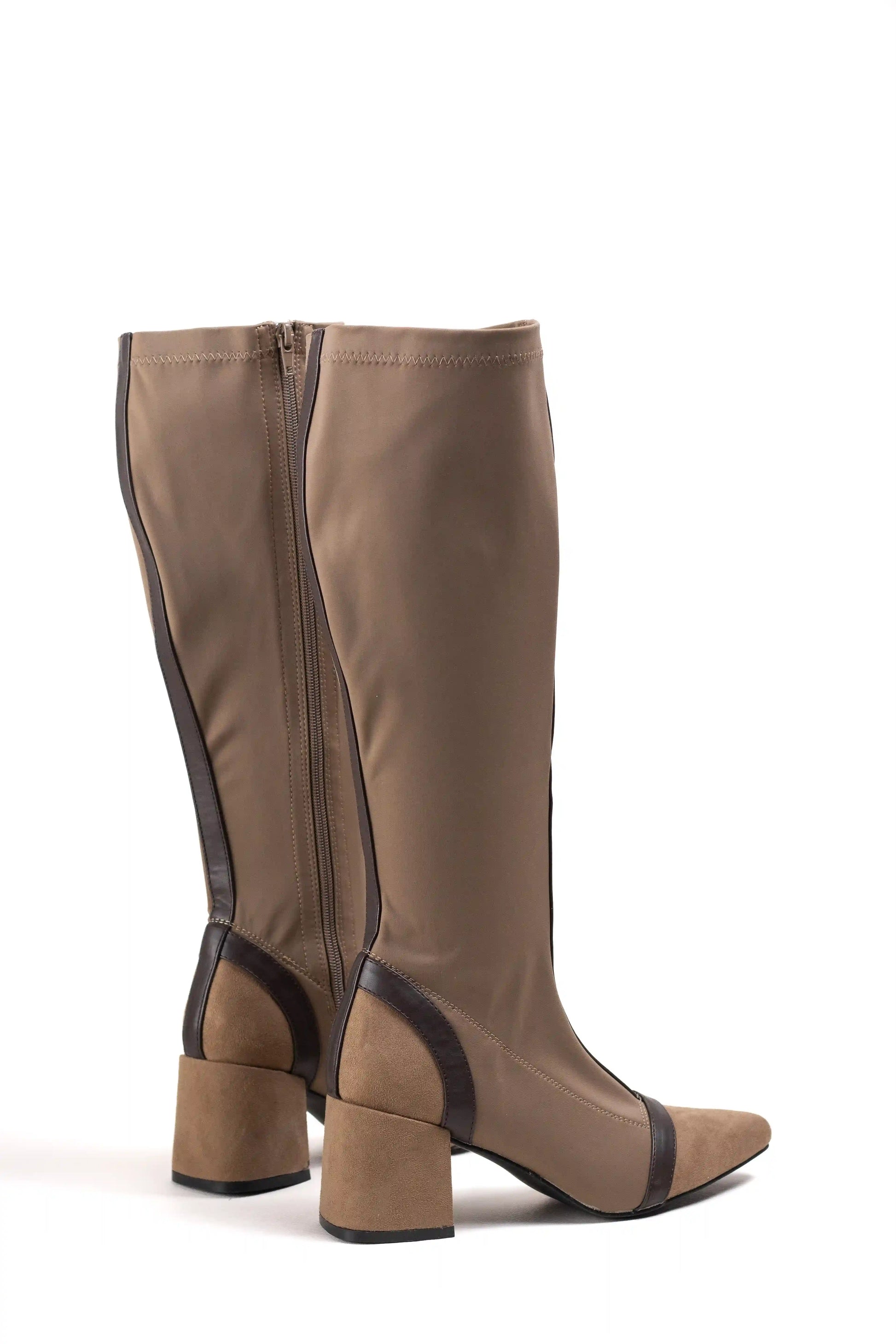 botas altas de tacon ancho en ante y tejido elastico con diseno elegante Beige 40