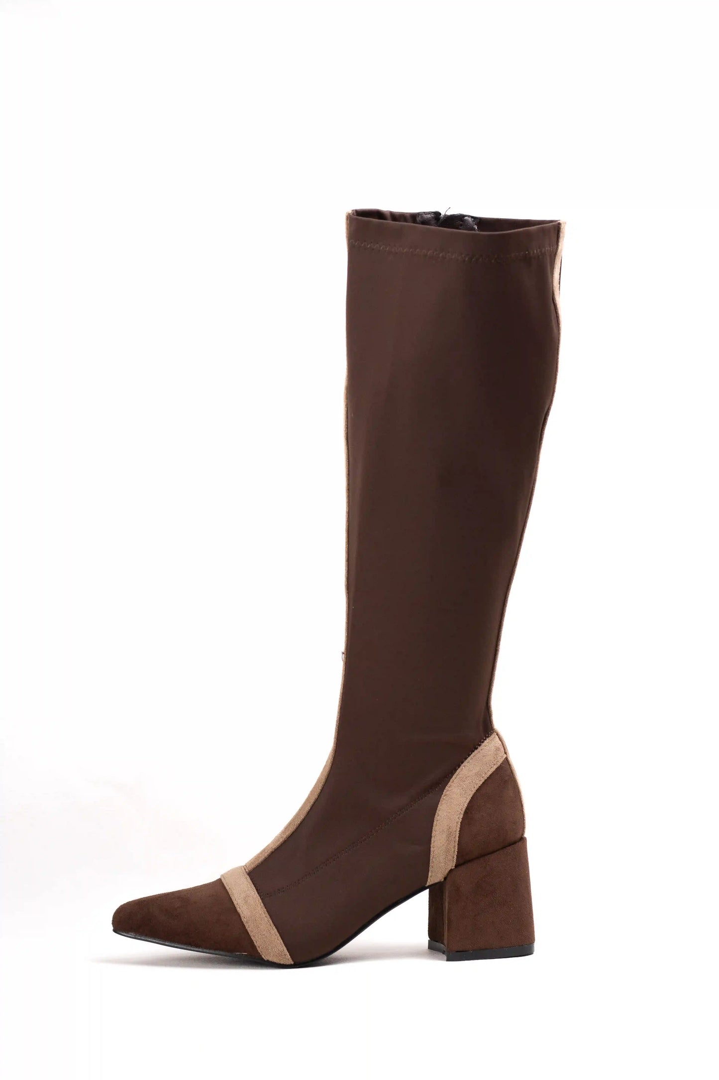 botas altas de tacon ancho en ante y tejido elastico con diseno elegante Coffee 41