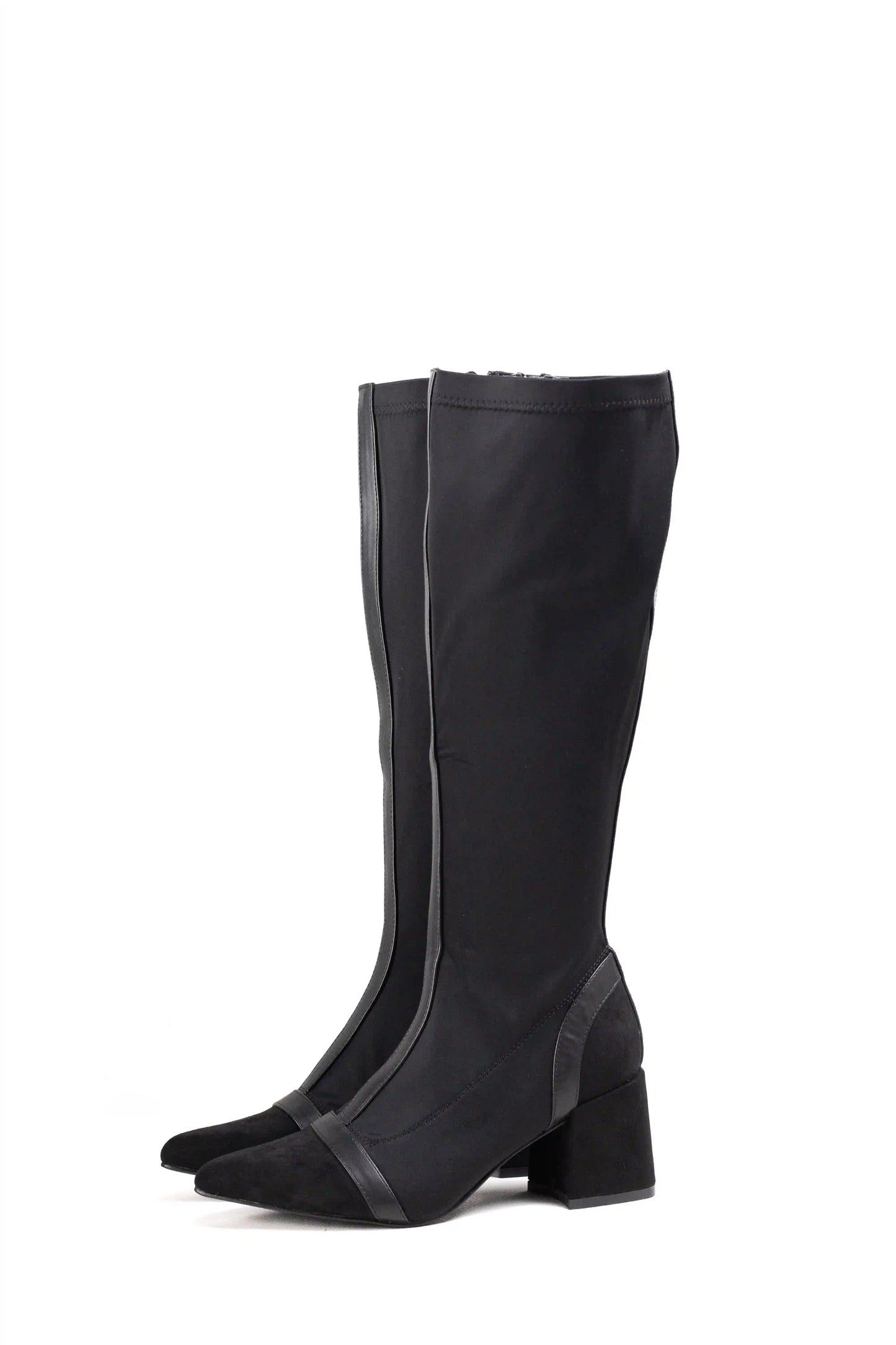 Botas altas de tacón ancho en ante y tejido elástico con diseño elegante