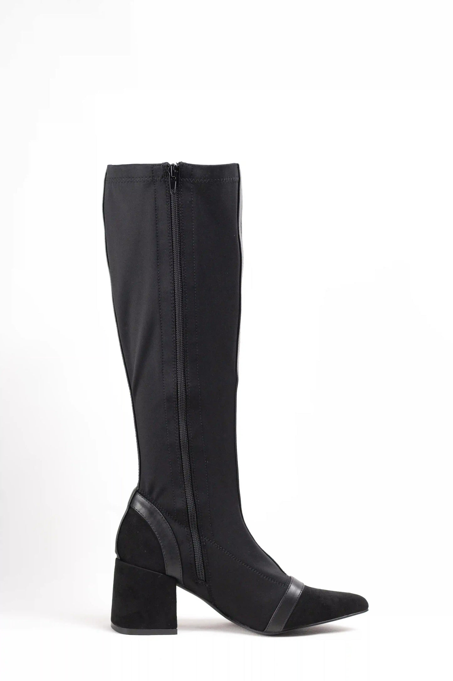 botas altas de tacon ancho en ante y tejido elastico con diseno elegante Black 41